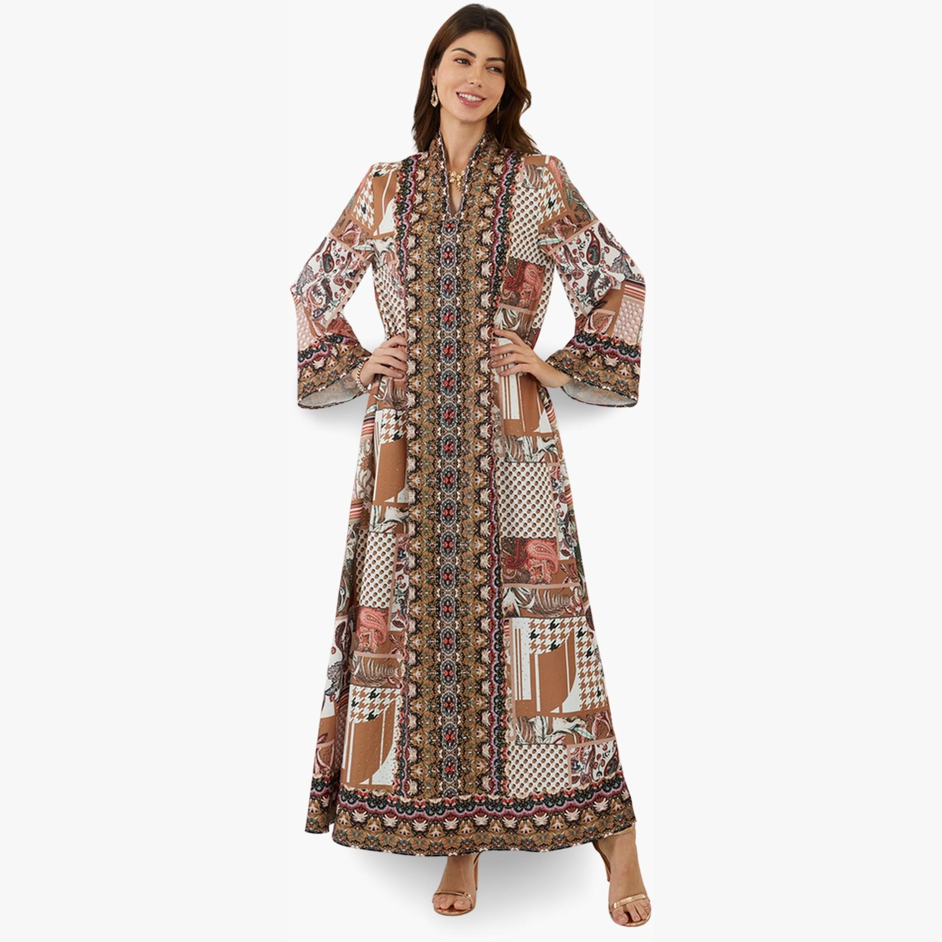 Take Two Women Printed V-Neck A-Line Jalabiya-women-arabicclothing-jalabiyas-image-2