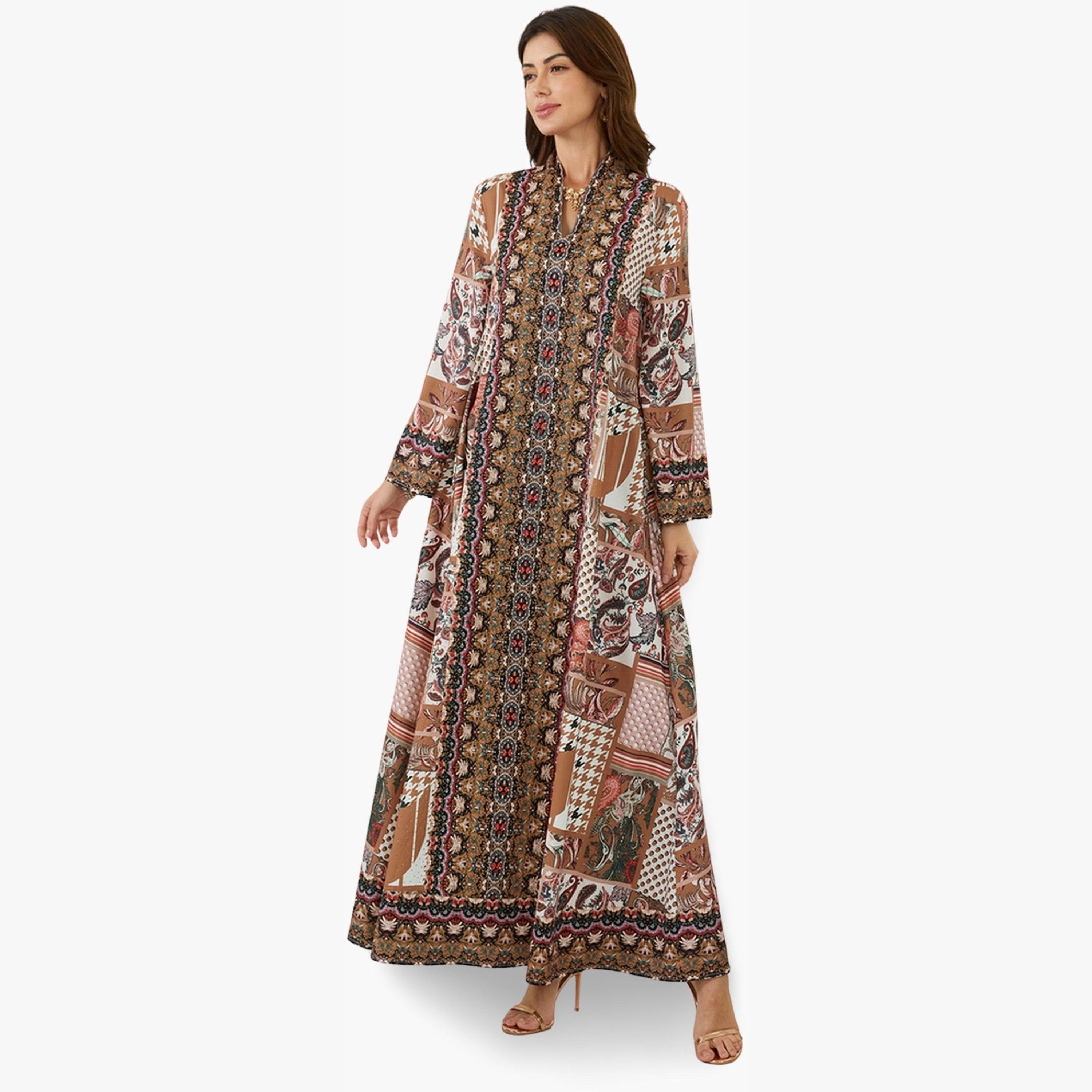 Take Two Women Printed V-Neck A-Line Jalabiya-women-arabicclothing-jalabiyas-image-4