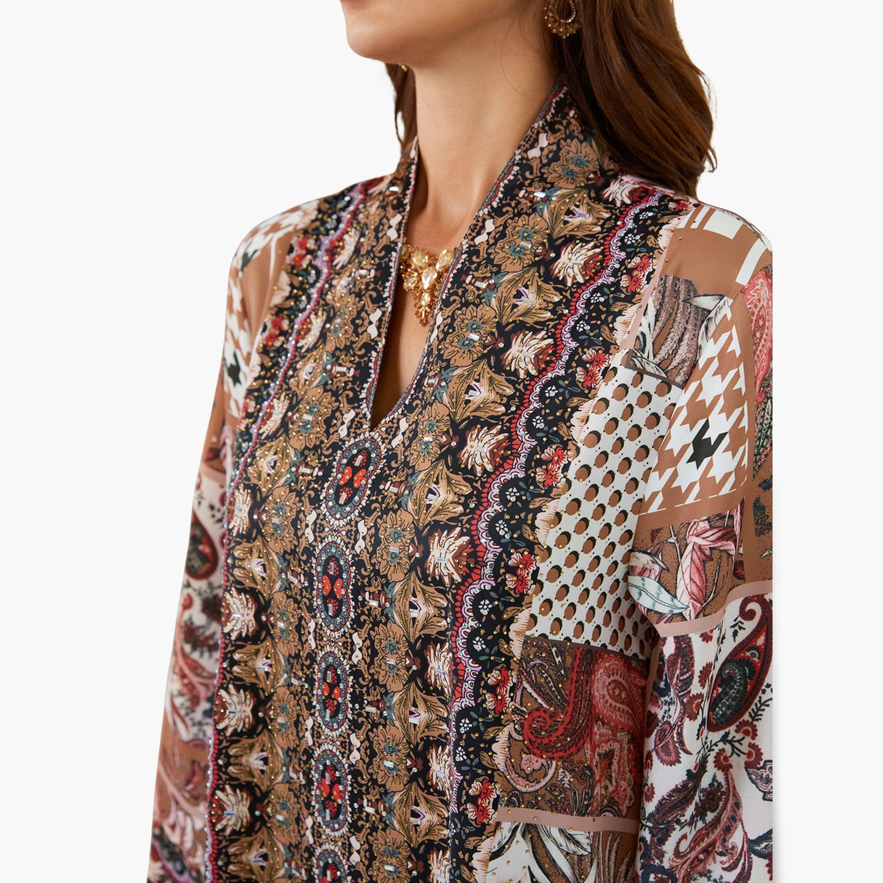 Take Two Women Printed V-Neck A-Line Jalabiya-women-arabicclothing-jalabiyas-image-5