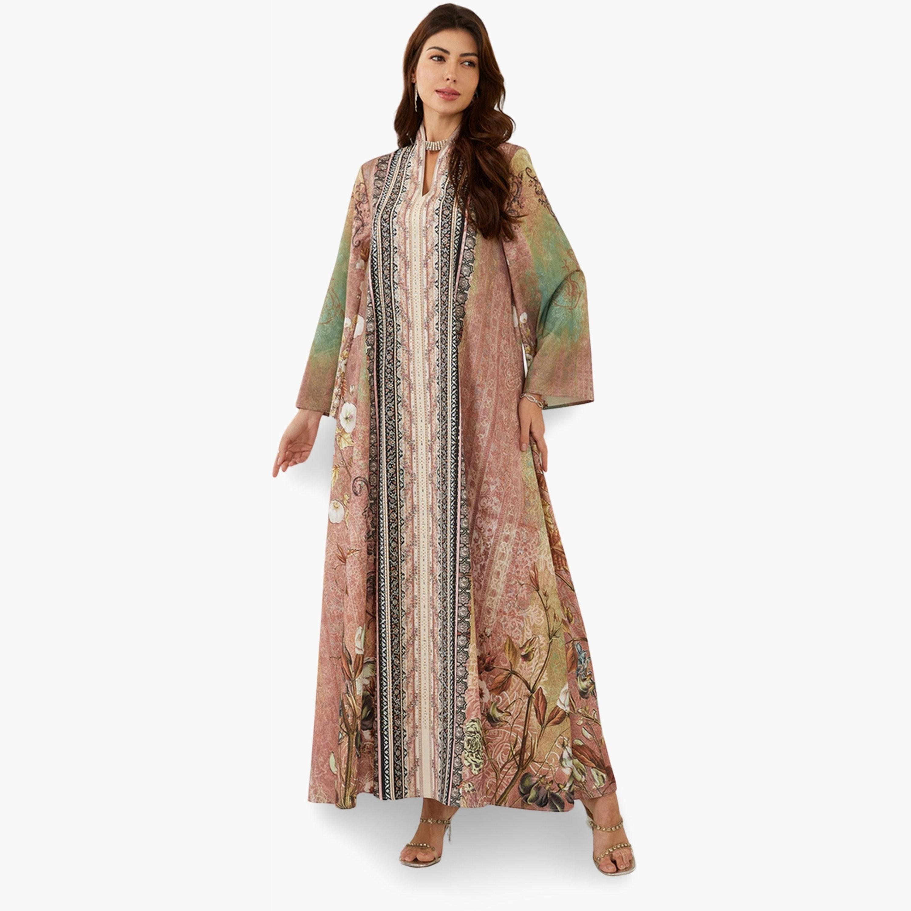 Take Two Women Printed V-Neck A-Line Jalabiya-women-arabicclothing-jalabiyas-image-2