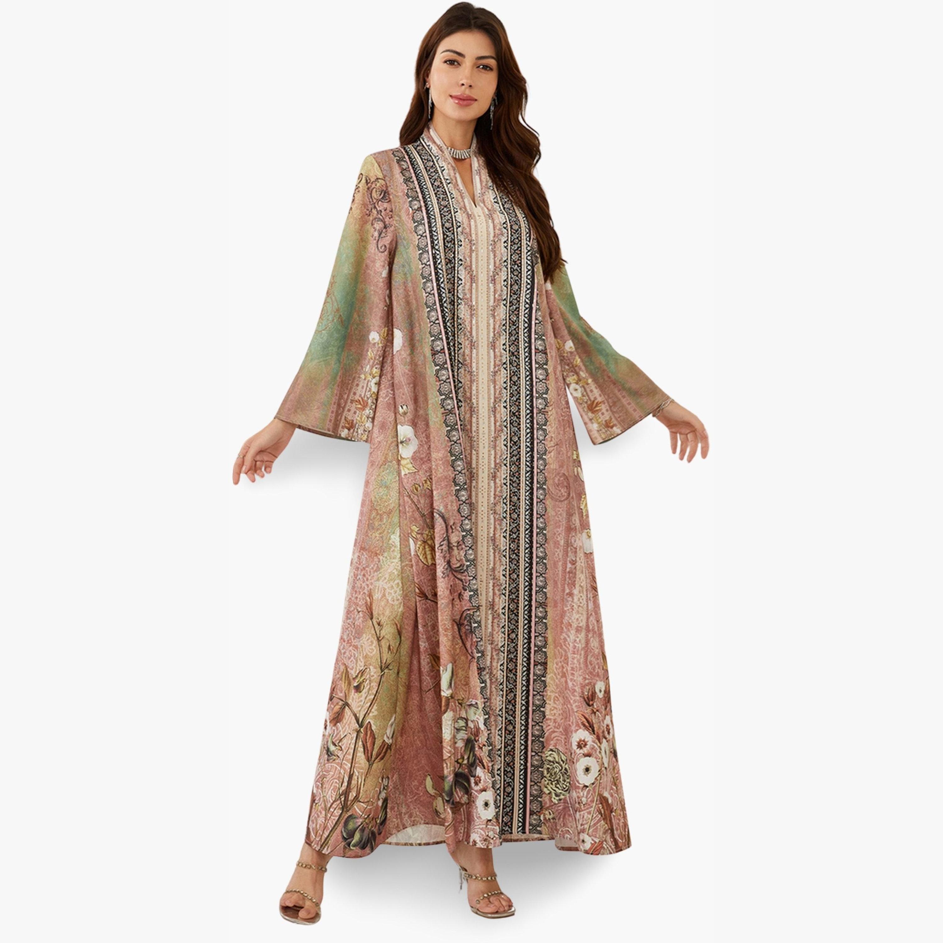 Take Two Women Printed V-Neck A-Line Jalabiya-women-arabicclothing-jalabiyas-image-3