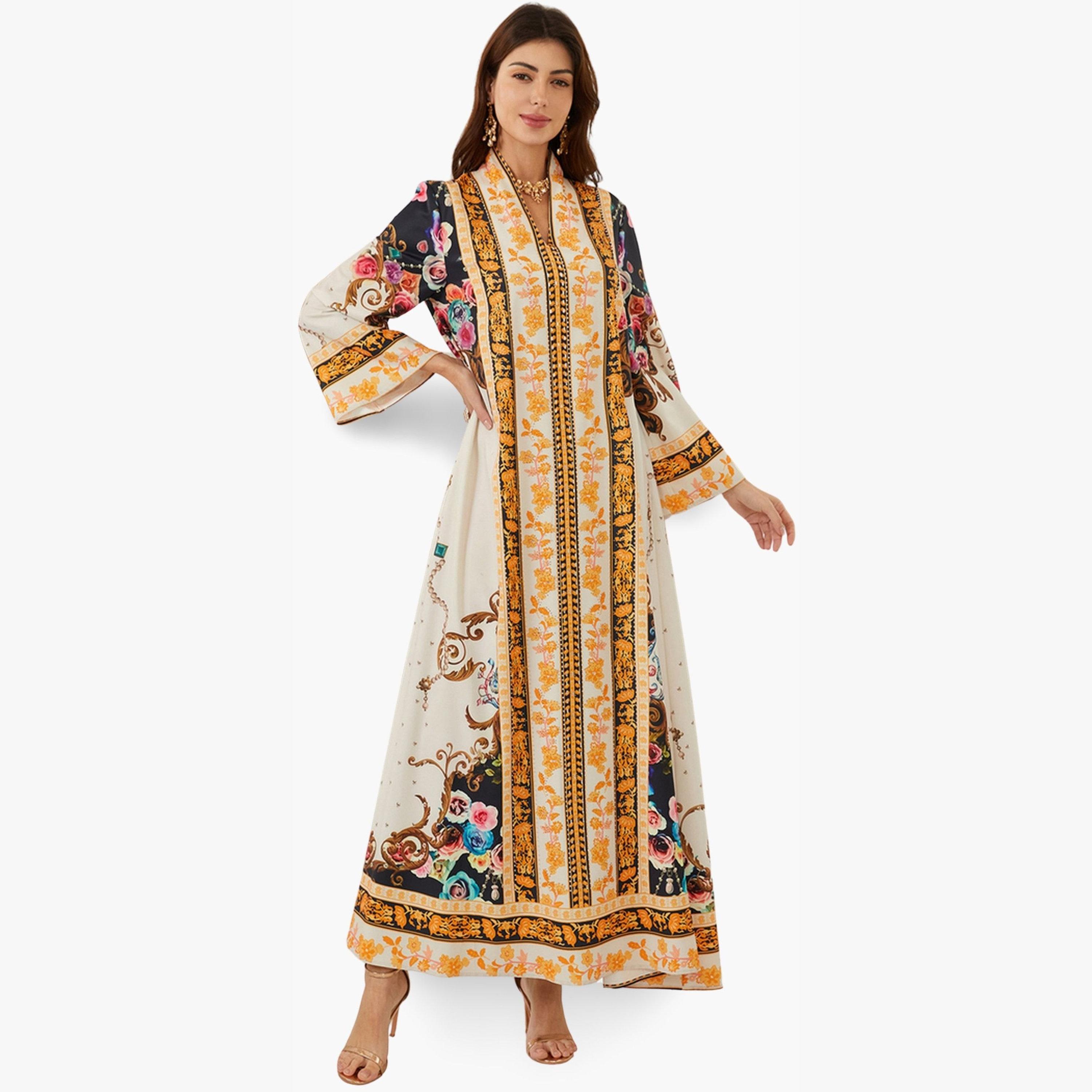 Take Two Women Printed V-Neck A-Line Jalabiya-women-arabicclothing-jalabiyas-image-1