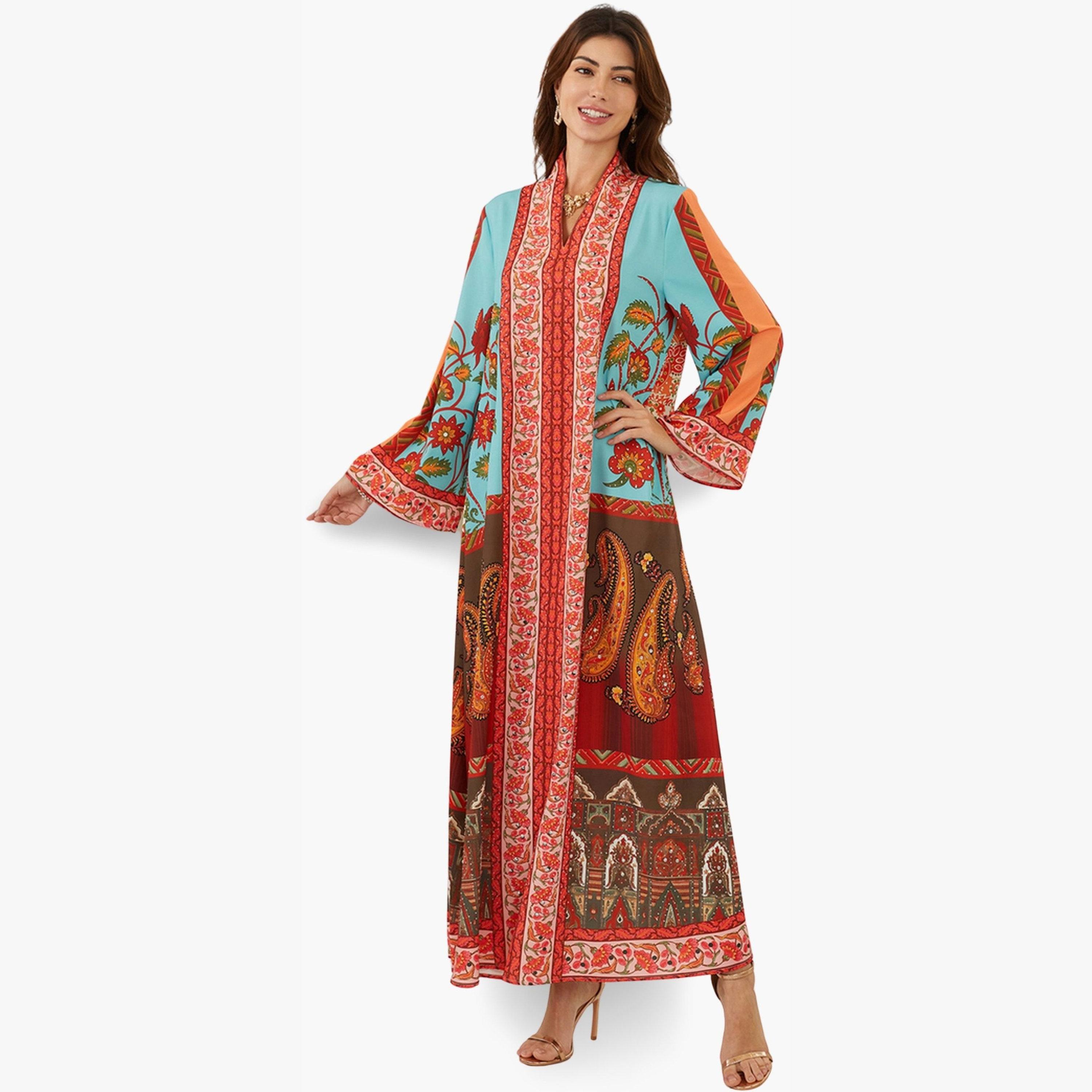 Take Two Women Printed V-Neck A-Line Jalabiya-women-arabicclothing-jalabiyas-image-3