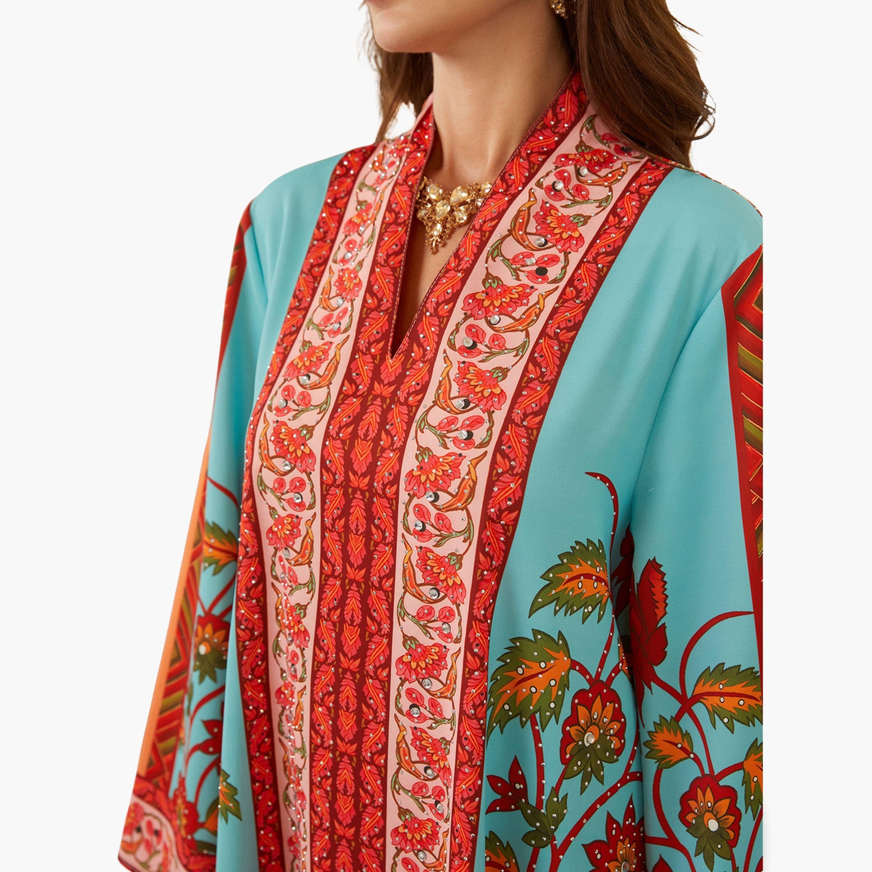 Take Two Women Printed V-Neck A-Line Jalabiya-women-arabicclothing-jalabiyas-image-5