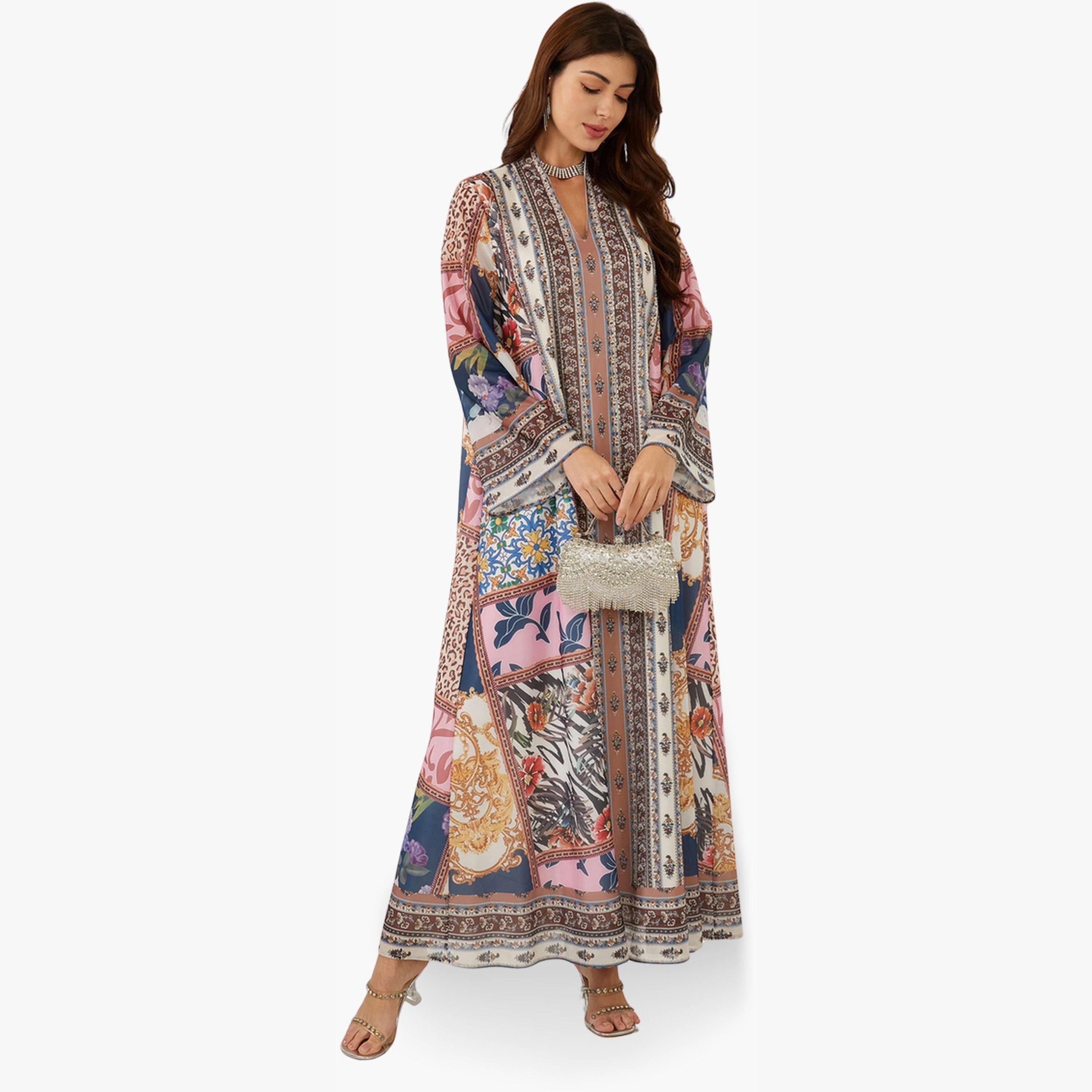 Take Two Women Printed V-Neck A-Line Jalabiya-women-arabicclothing-jalabiyas-image-3