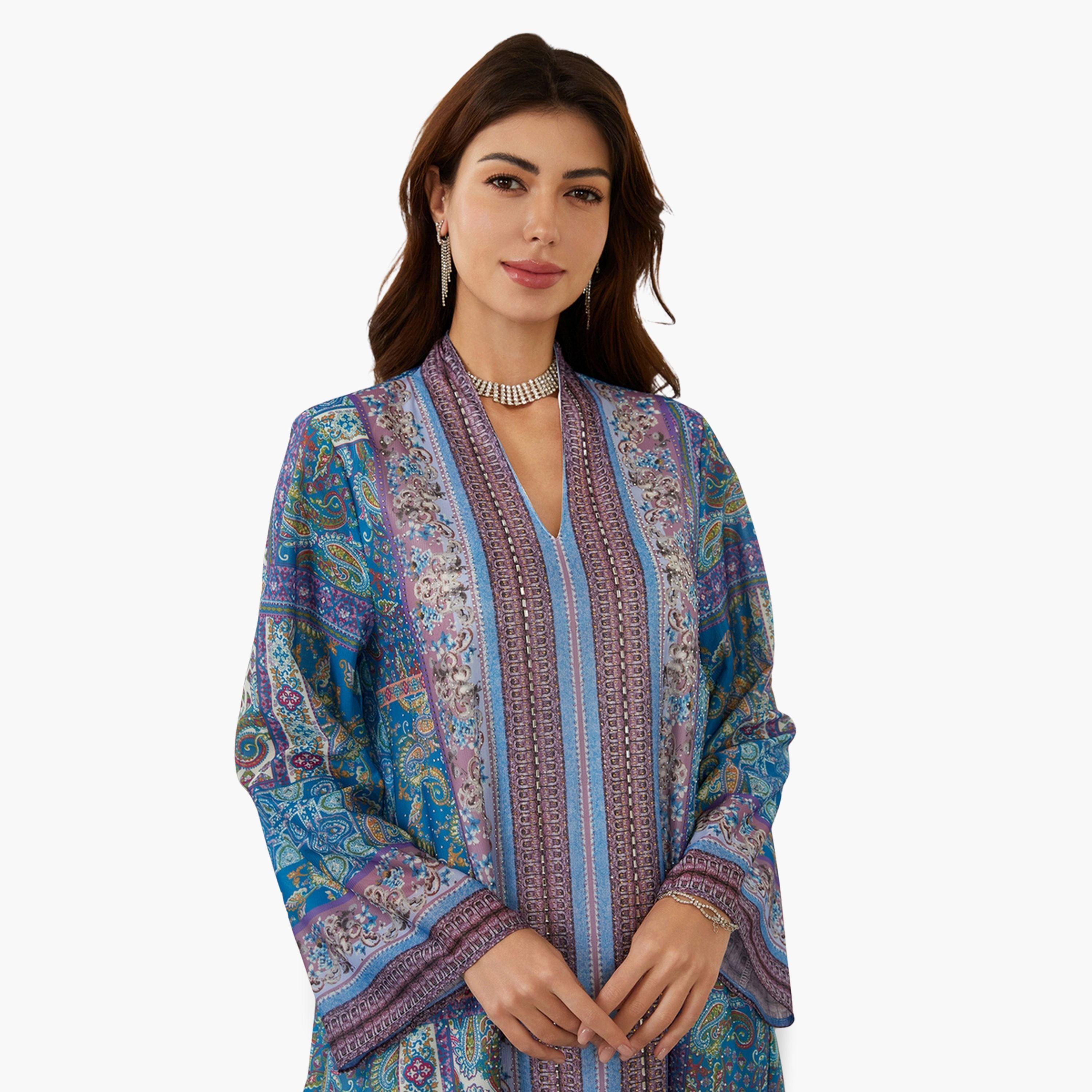 Take Two Women Printed V-Neck A-Line Jalabiya-women-arabicclothing-jalabiyas-image-2