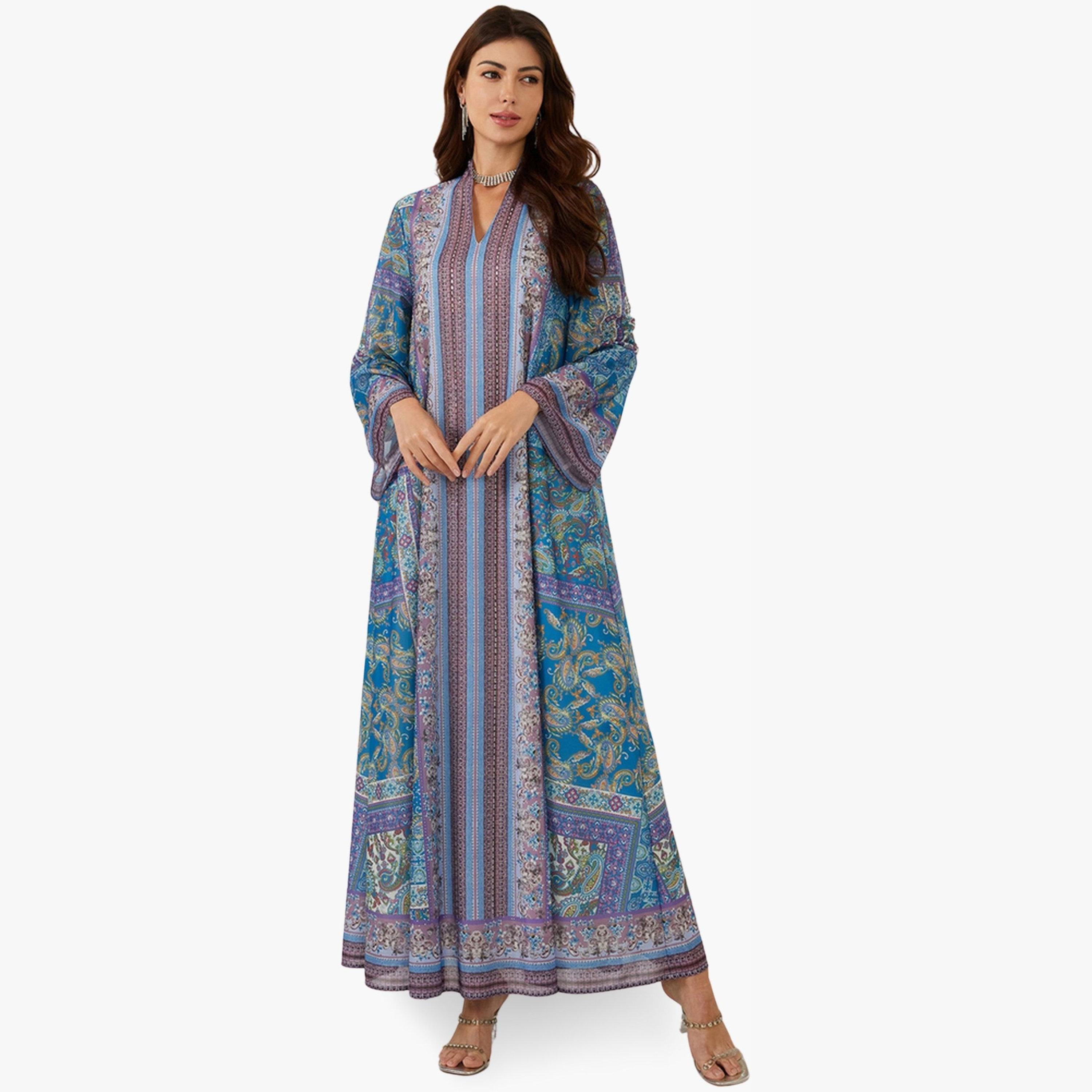 Take Two Women Printed V-Neck A-Line Jalabiya-women-arabicclothing-jalabiyas-image-3