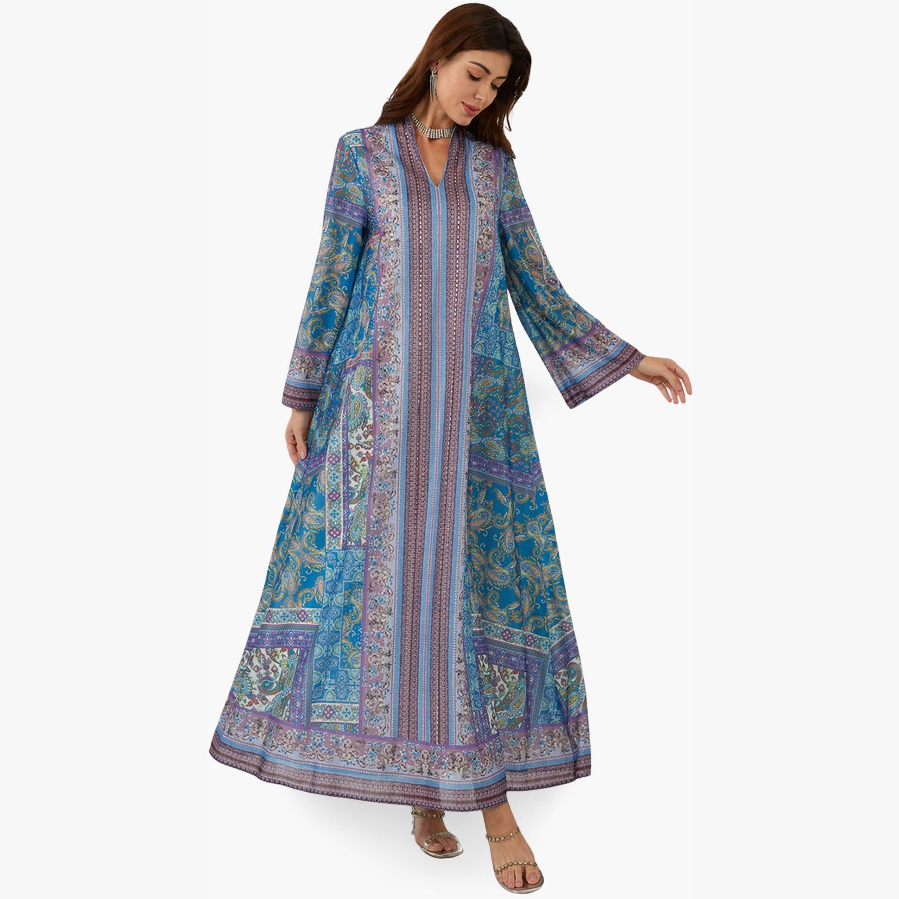 Take Two Women Printed V-Neck A-Line Jalabiya-women-arabicclothing-jalabiyas-image-4