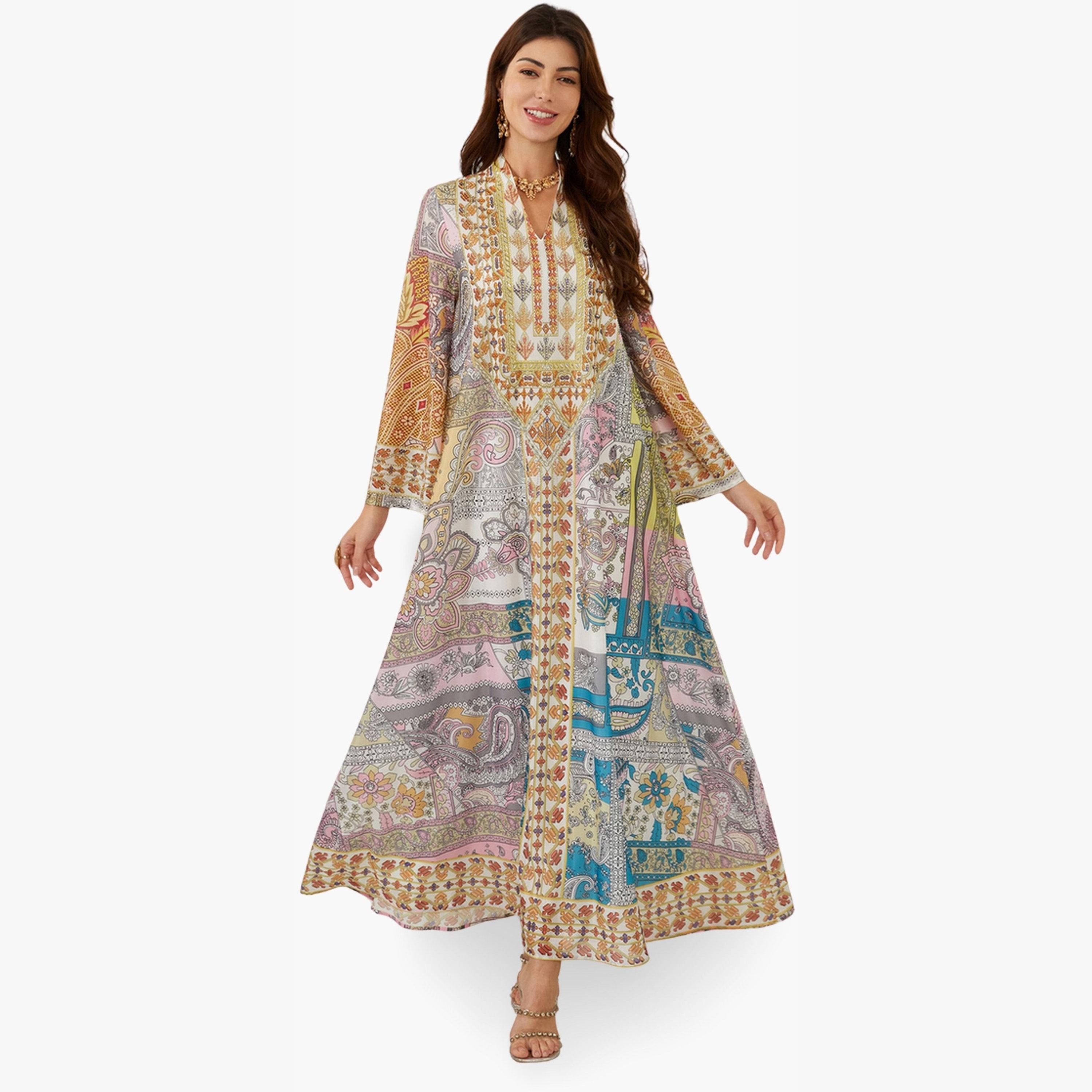 Take Two Women Printed V-Neck A-Line Jalabiya-women-arabicclothing-jalabiyas-image-1