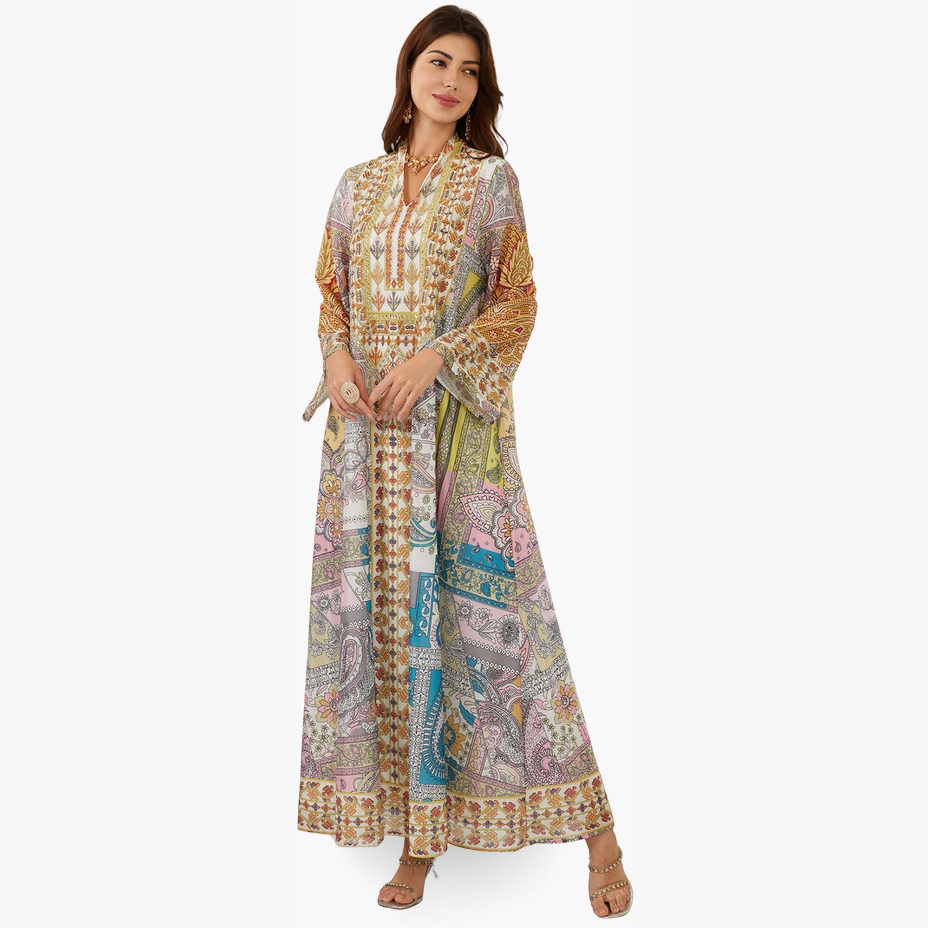 Take Two Women Printed V-Neck A-Line Jalabiya-women-arabicclothing-jalabiyas-image-2