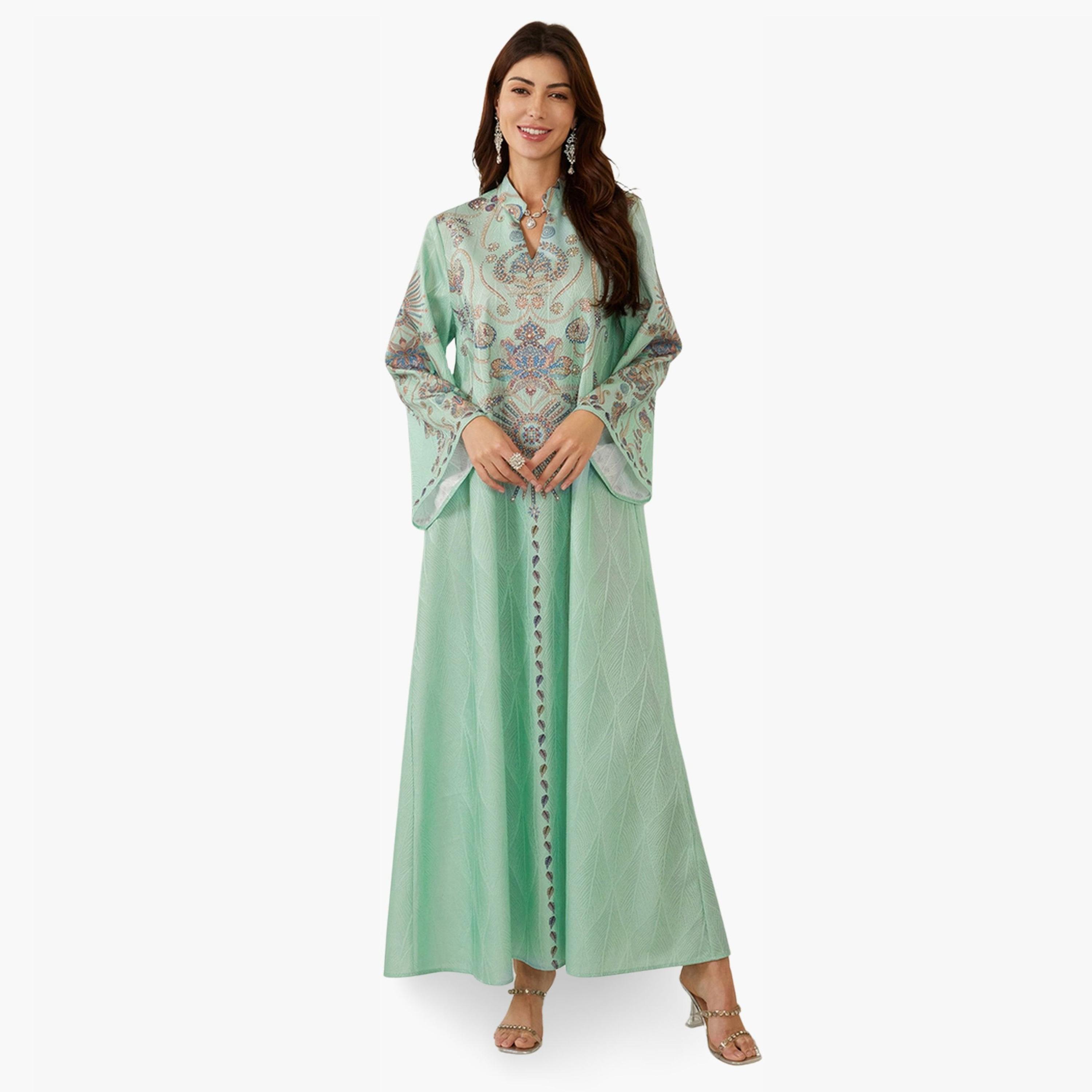 Take Two Women Textured Floral Printed Collared Jalabiya-women-arabicclothing-jalabiyas-image-1