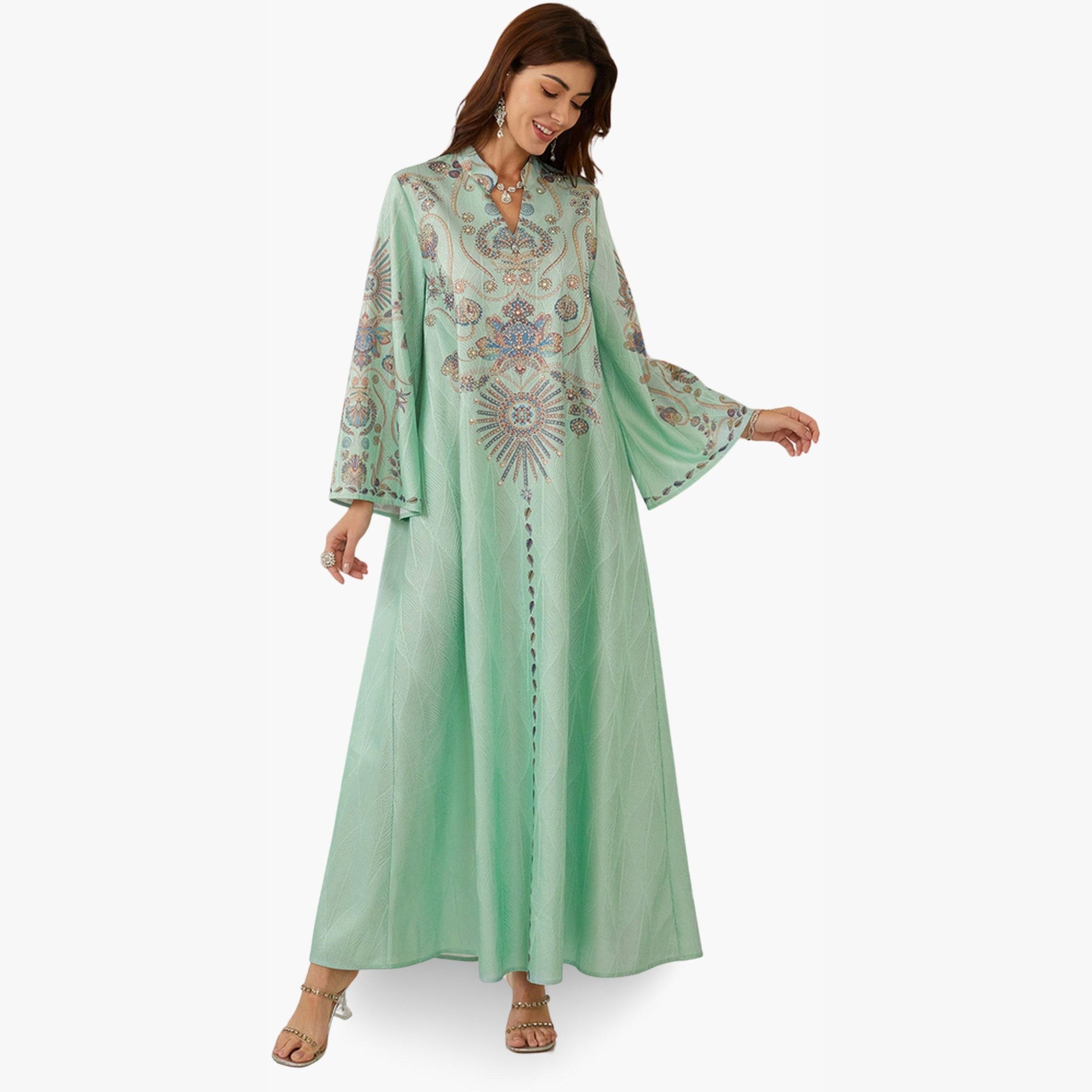 Take Two Women Textured Floral Printed Collared Jalabiya-women-arabicclothing-jalabiyas-image-2