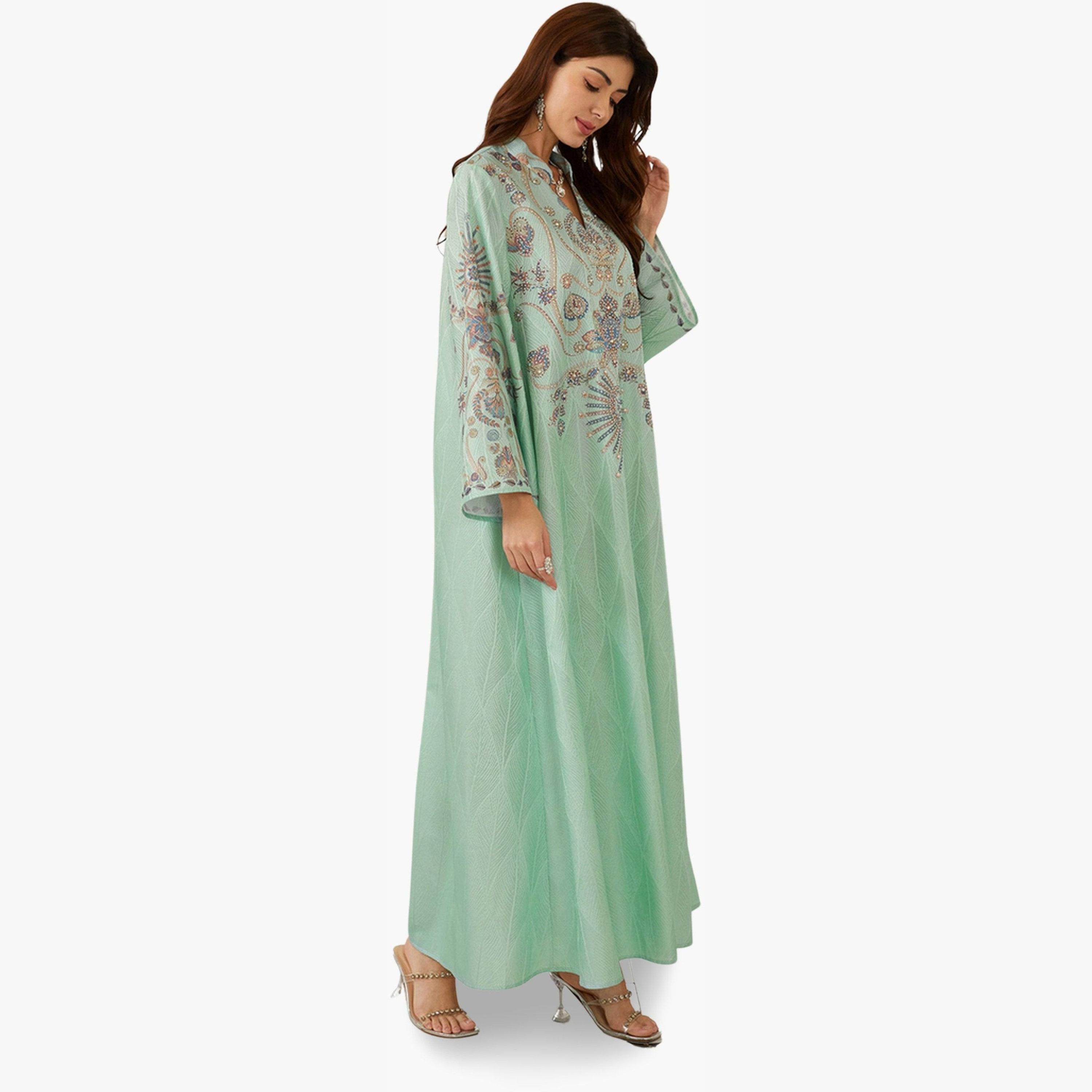 Take Two Women Textured Floral Printed Collared Jalabiya-women-arabicclothing-jalabiyas-image-4