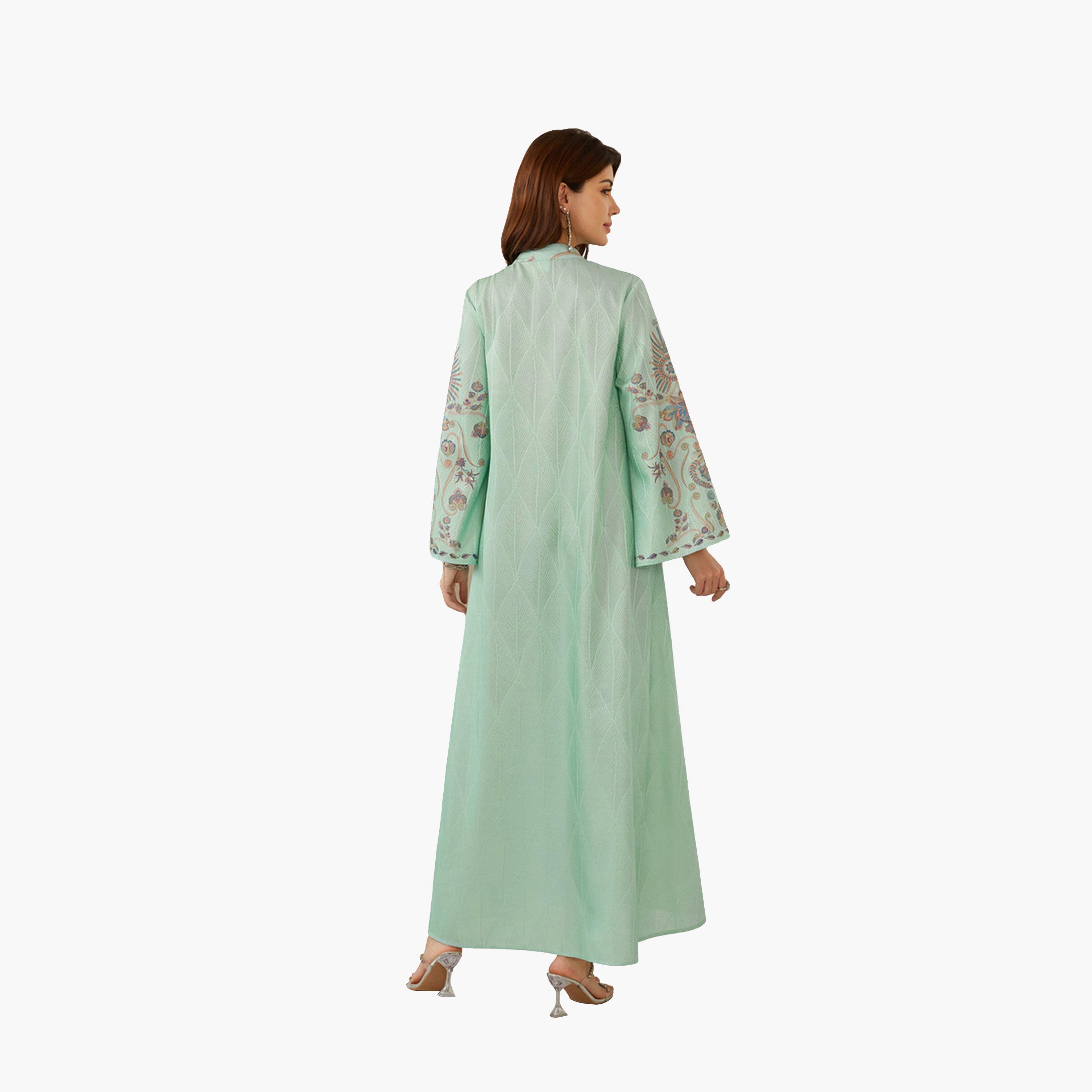 جلابية بياقة ونسيج بارز وطبعة زهور-women-arabicclothing-jalabiyas-image-6
