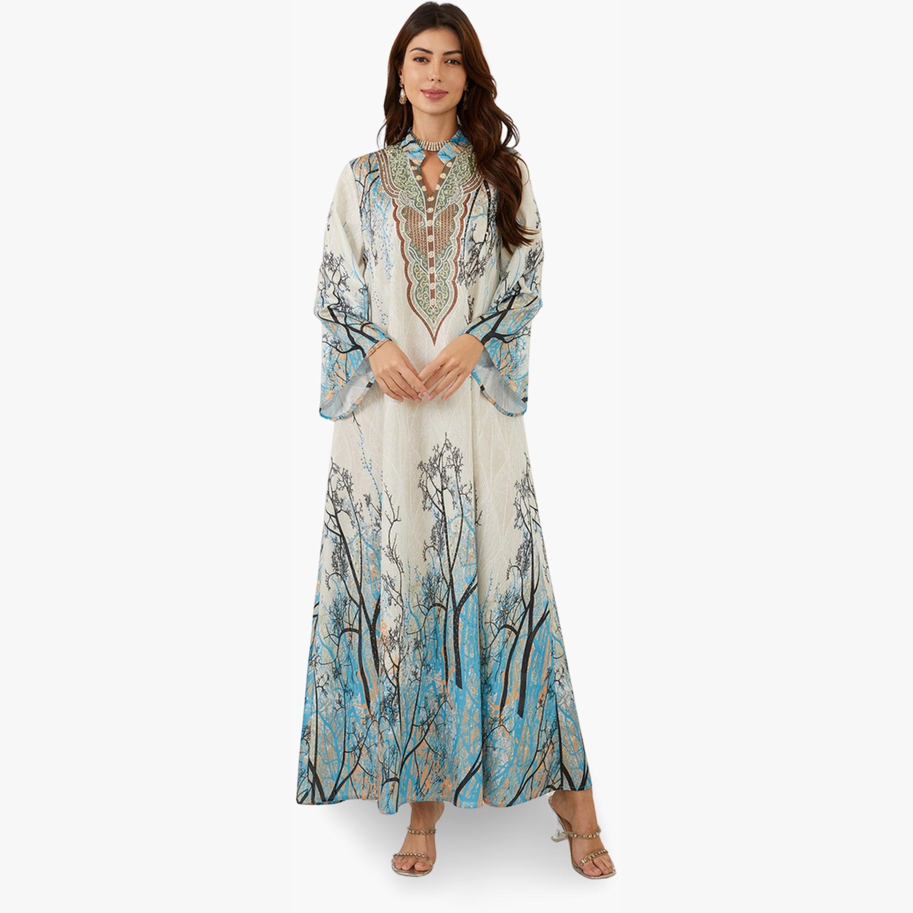 Take Two Women Textured Floral Printed Collared Jalabiya-women-arabicclothing-jalabiyas-image-1