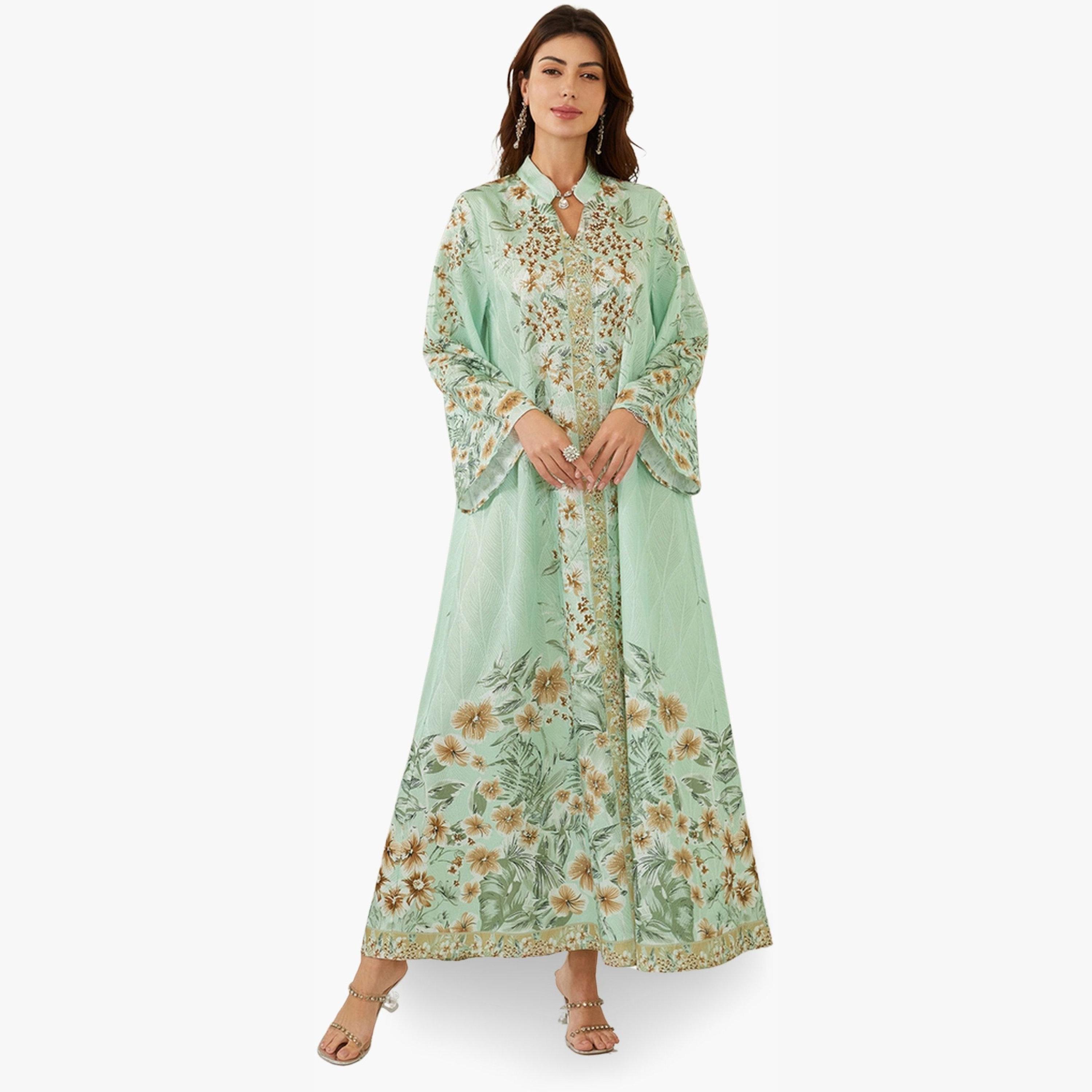Take Two Women Textured Floral Printed Collared Jalabiya-women-arabicclothing-jalabiyas-image-1