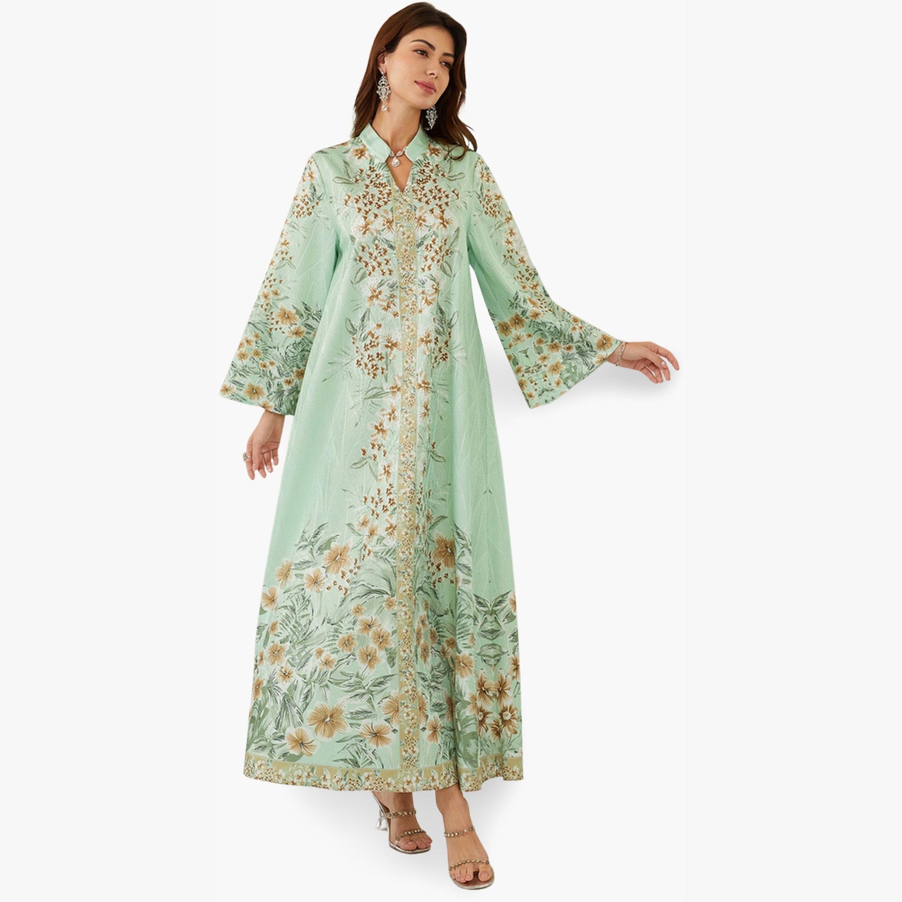 Take Two Women Textured Floral Printed Collared Jalabiya-women-arabicclothing-jalabiyas-image-3