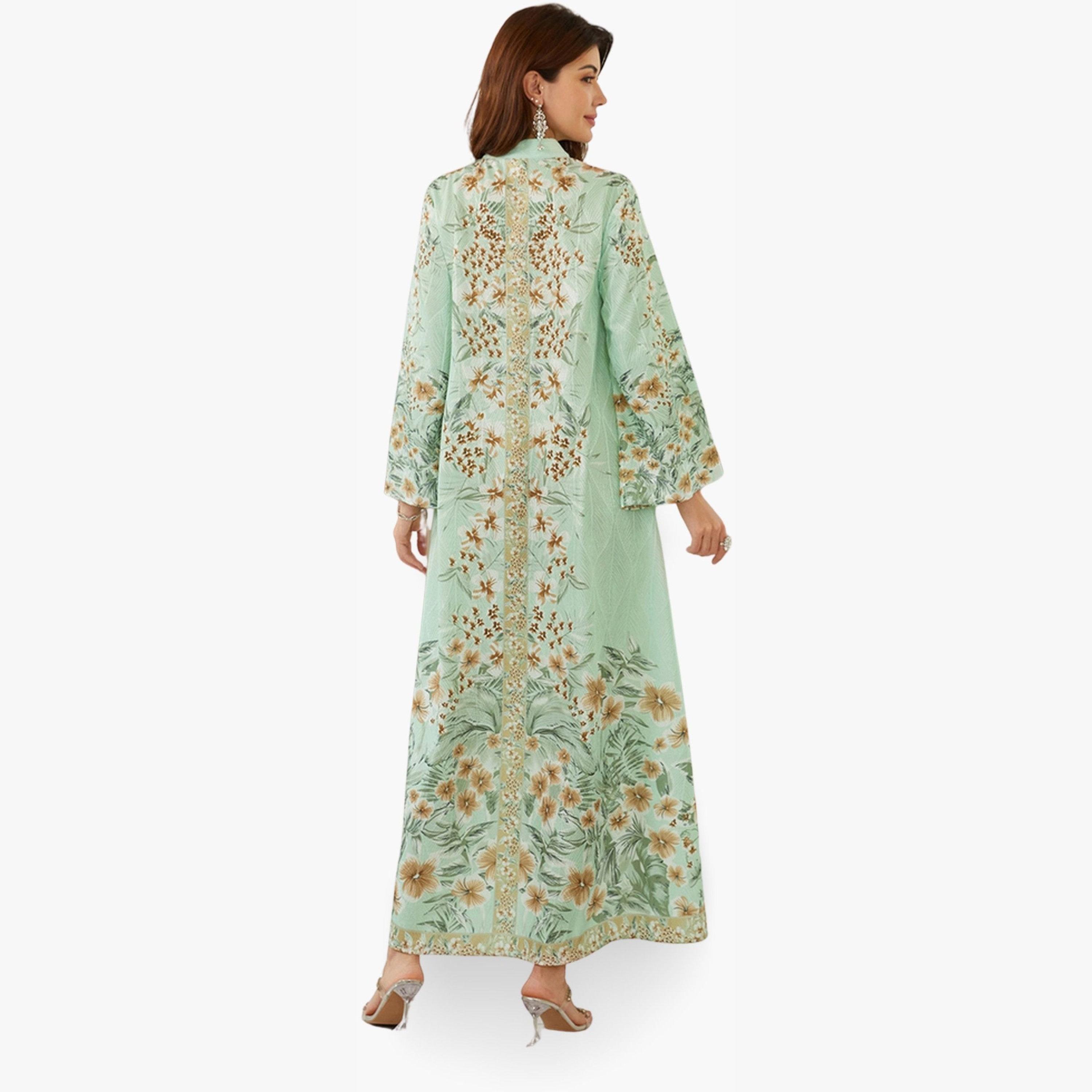 جلابية بياقة ونسيج بارز وطبعة زهور-women-arabicclothing-jalabiyas-image-6