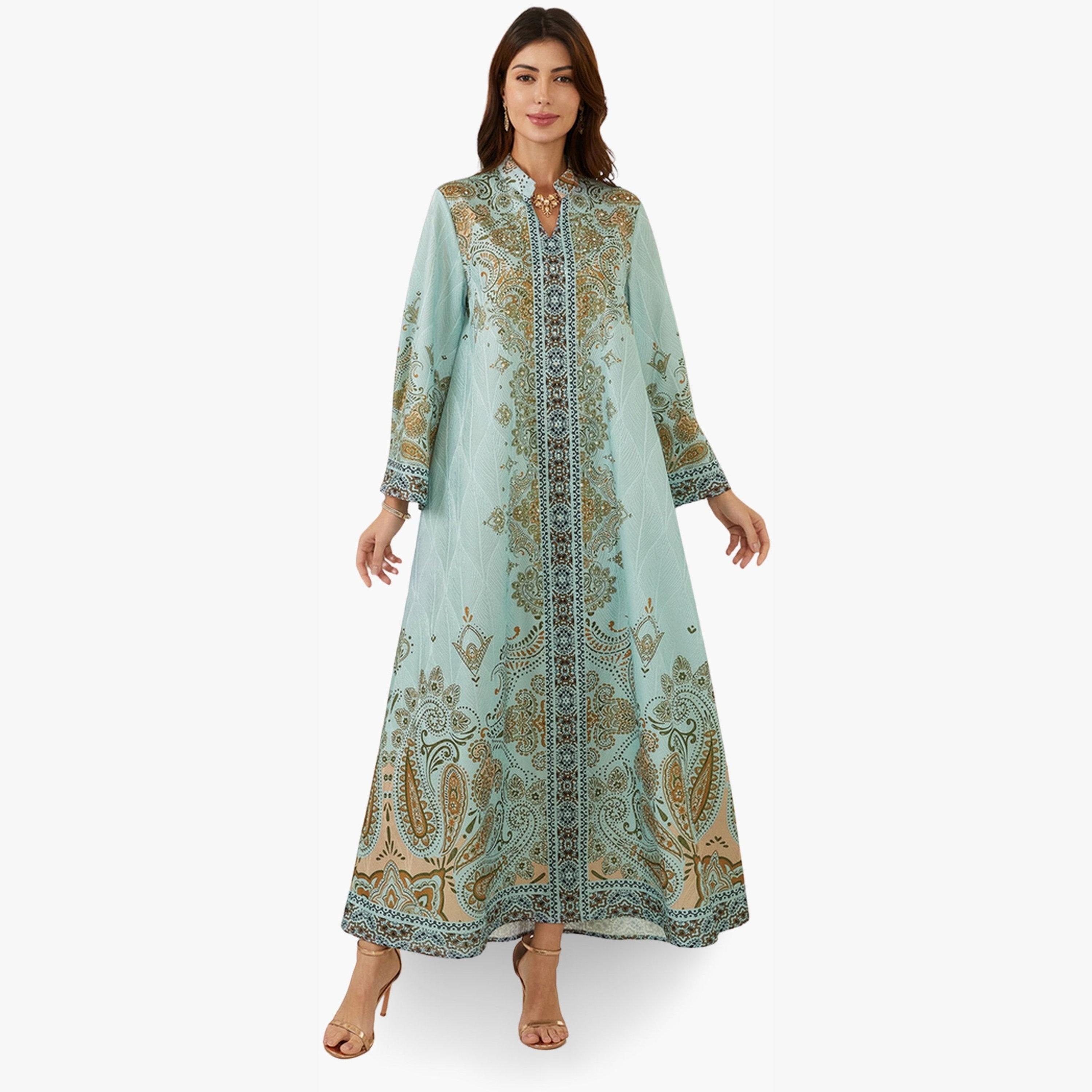 Take Two Women Textured Floral Printed Collared Jalabiya-women-arabicclothing-jalabiyas-image-1
