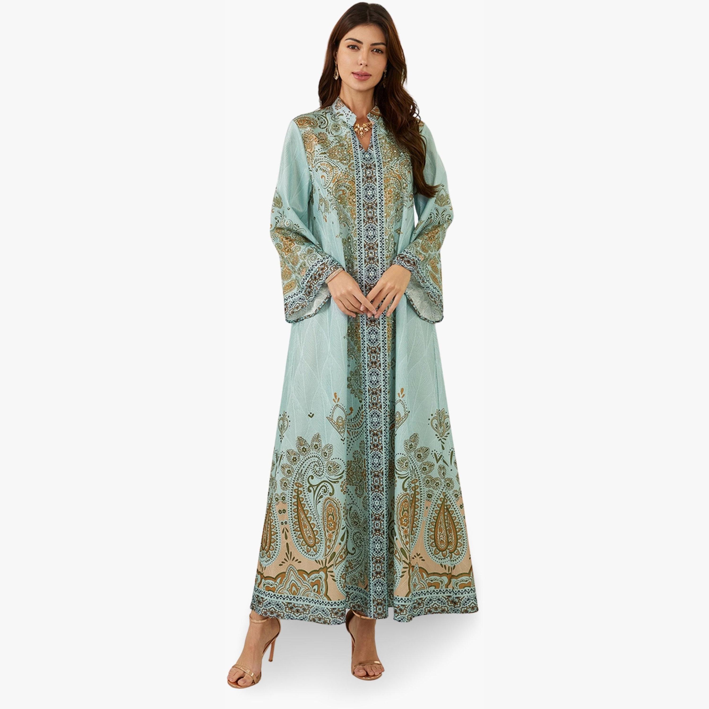 Take Two Women Textured Floral Printed Collared Jalabiya-women-arabicclothing-jalabiyas-image-2