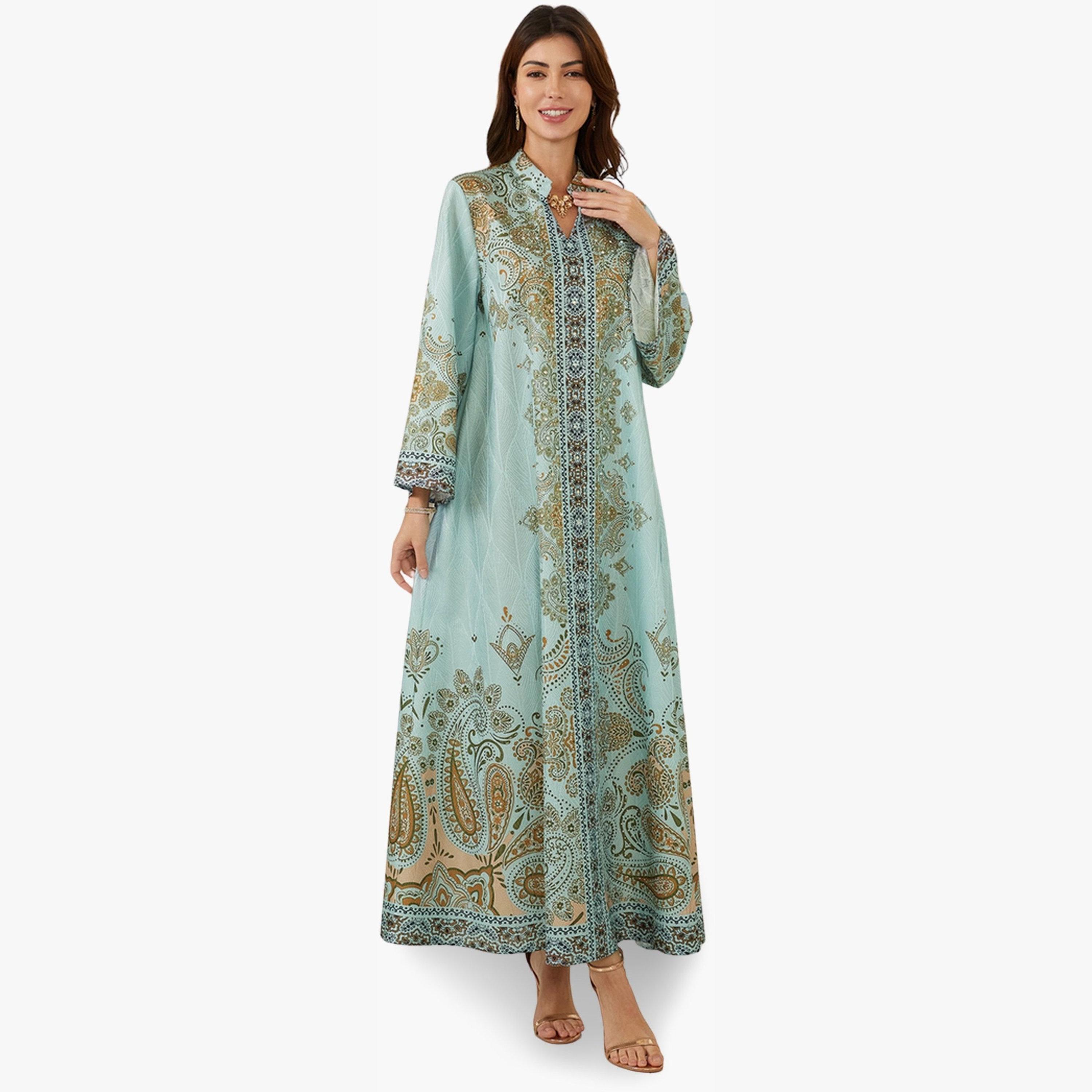 جلابية بياقة ونسيج بارز وطبعة زهور-women-arabicclothing-jalabiyas-image-3