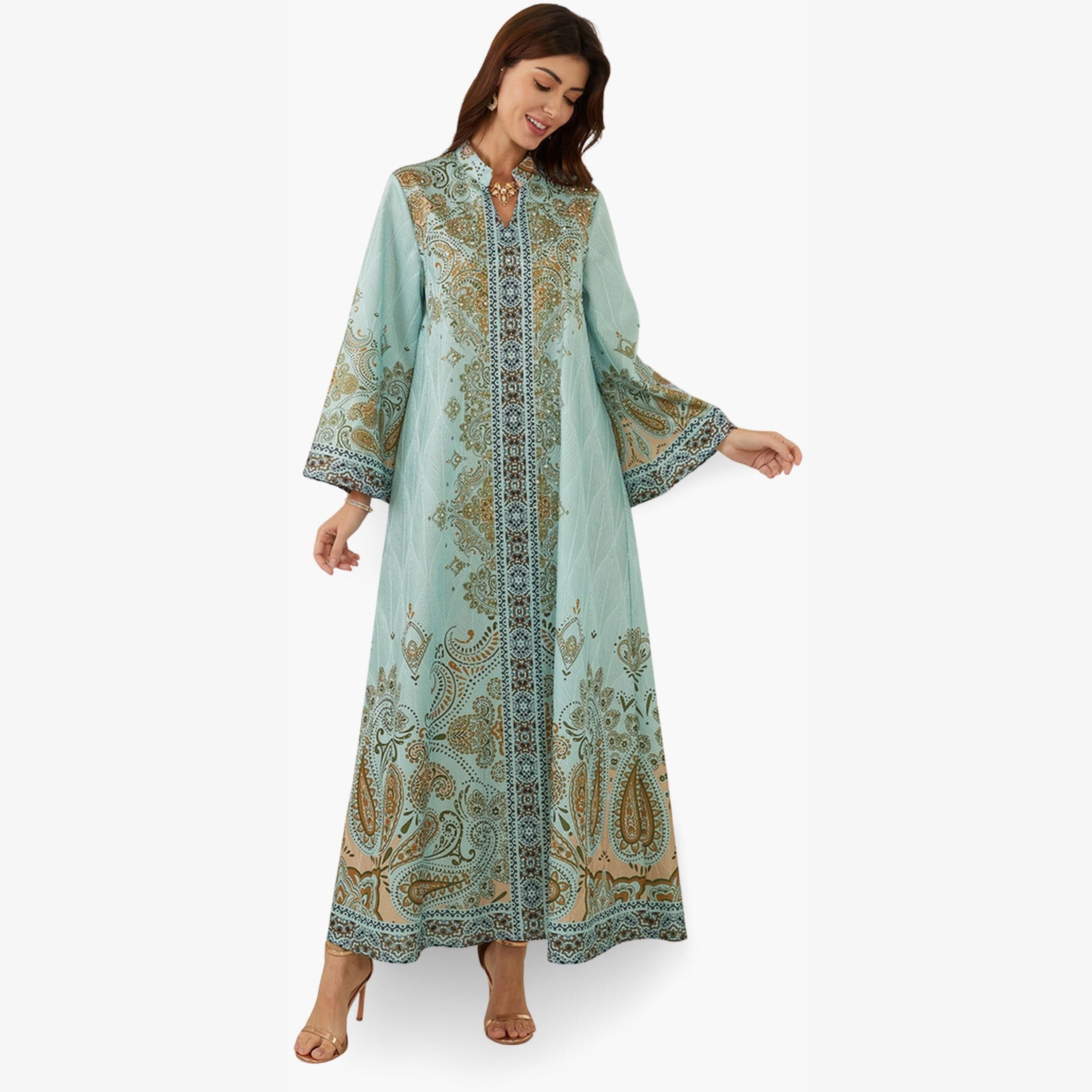 جلابية بياقة ونسيج بارز وطبعة زهور-women-arabicclothing-jalabiyas-image-4