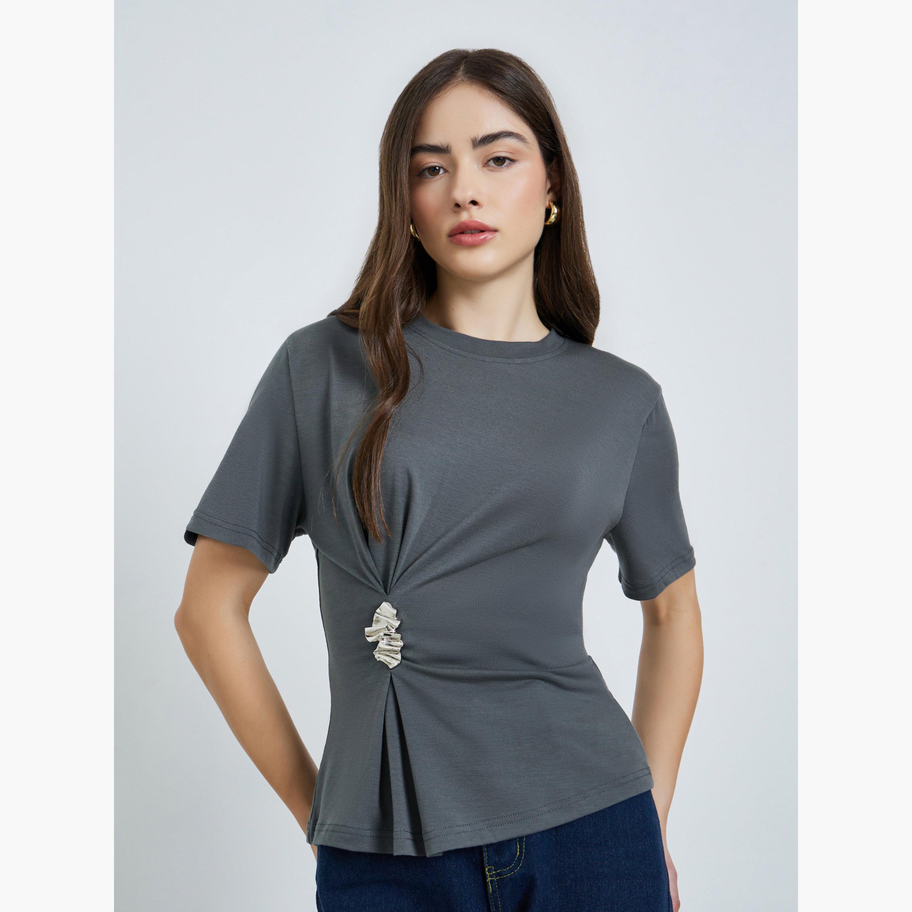 Styli Grey Knit Top with Metallic Detail-women-clothing-shirtsandblouses-blouses-image-1