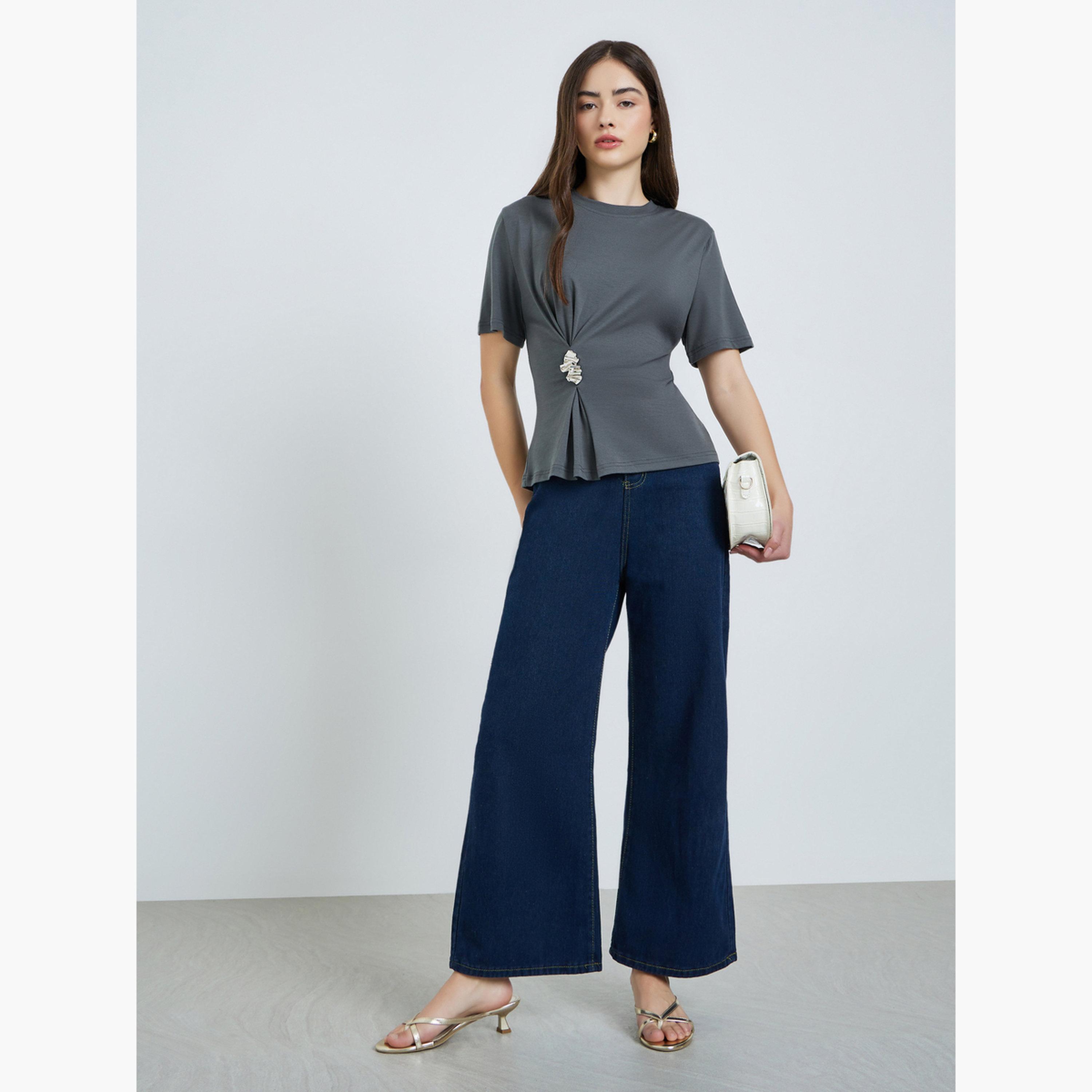 Styli Grey Knit Top with Metallic Detail-women-clothing-shirtsandblouses-blouses-image-2