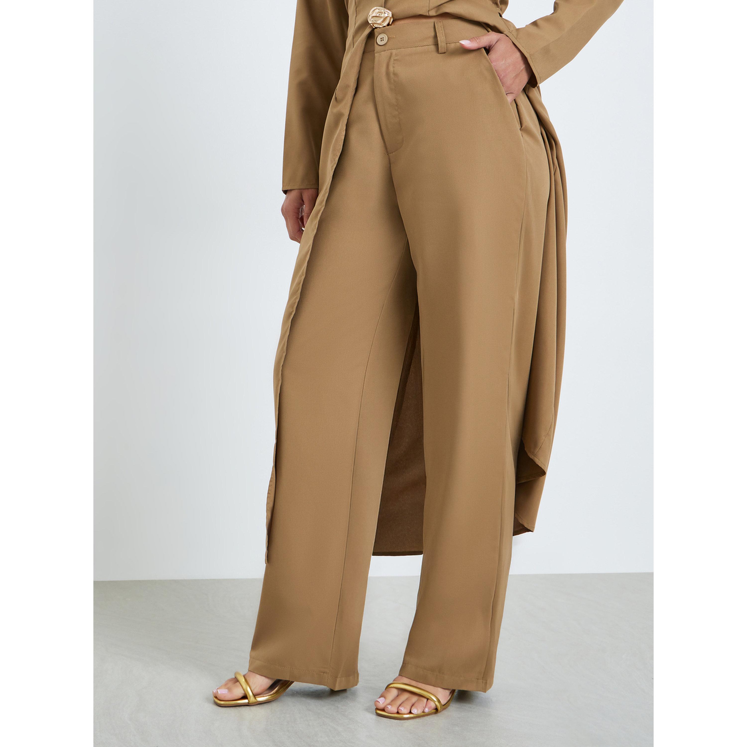 طقم من بلوزة طويل بأزرار معدنية وبنطال-women-clothing-coordsets-image-4