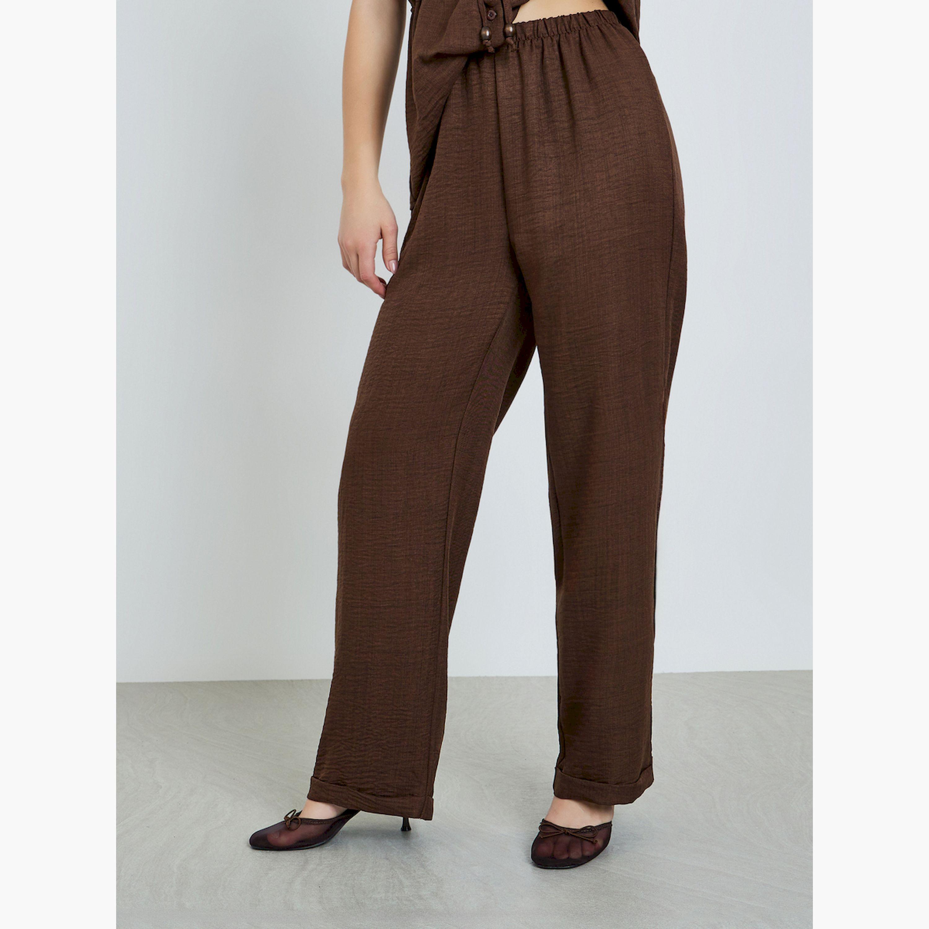 Styli Brown Waist Drawstring Shirt and Pants Co-ords-women-clothing-coordsets-image-5