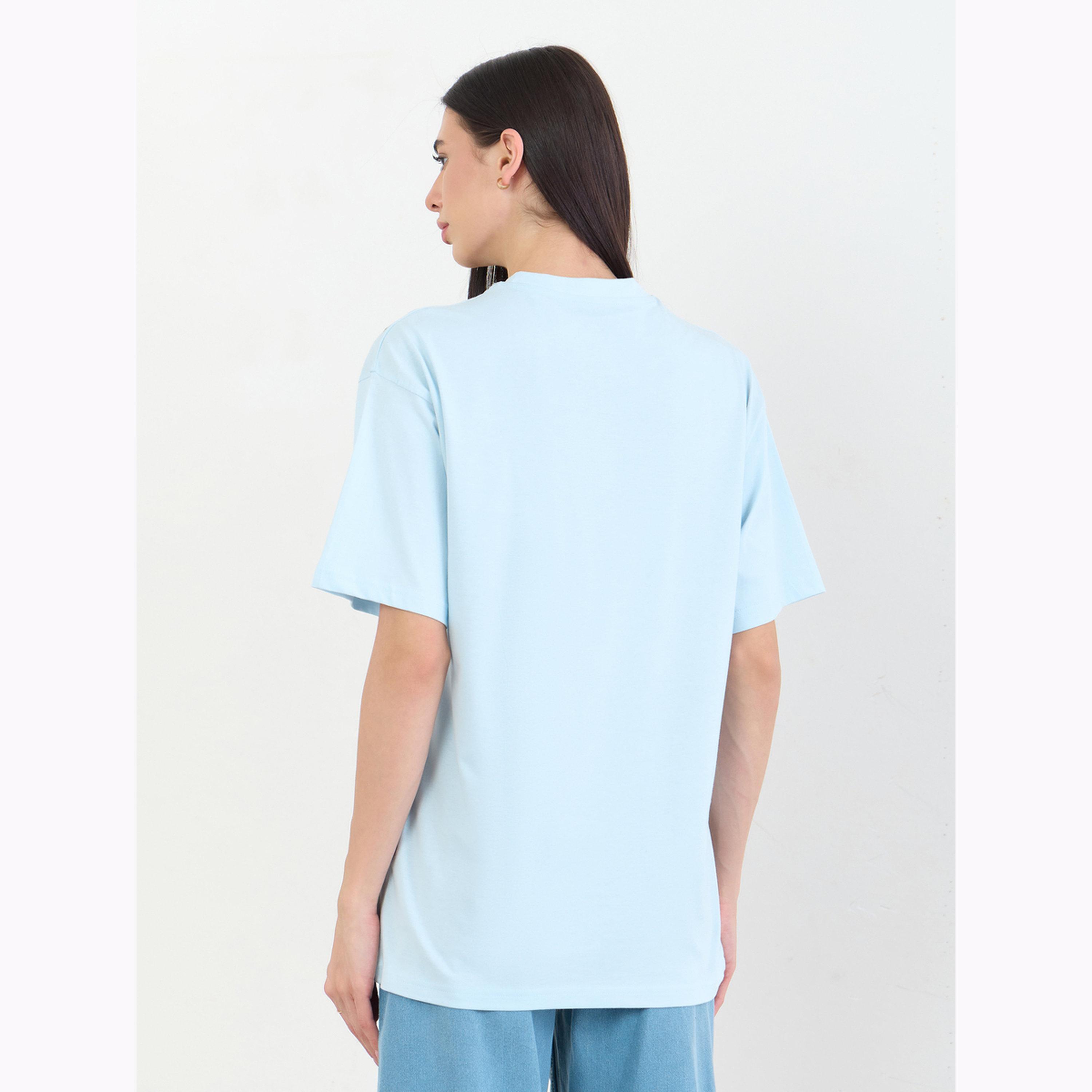 Styli Blue Oversized Shoulder Embroidered 100% Cotton T-Shirt-women-clothing-tshirts-image-3