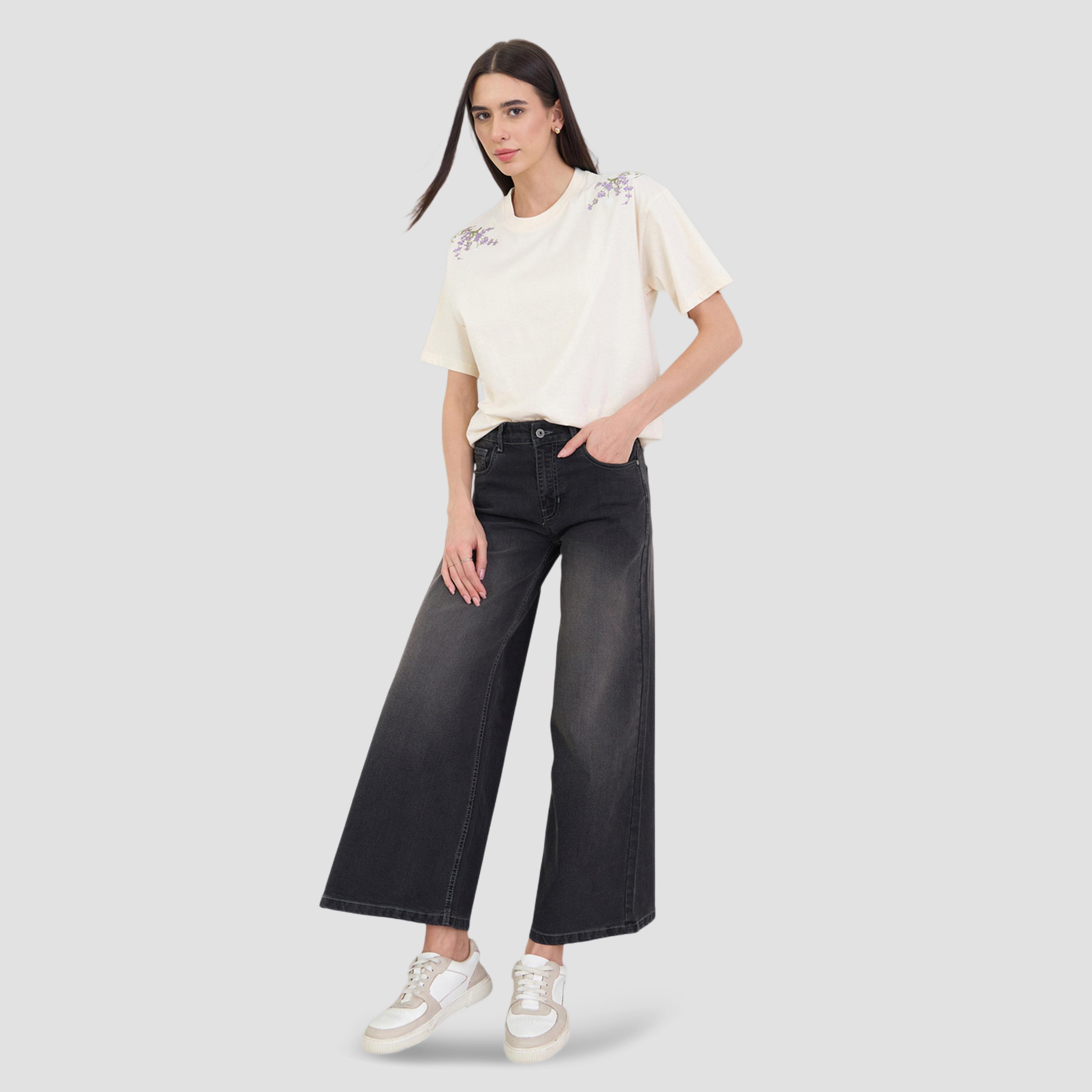 Styli Cream Oversized Shoulder Embroidered 100% Cotton T-Shirt-women-clothing-tshirts-image-2