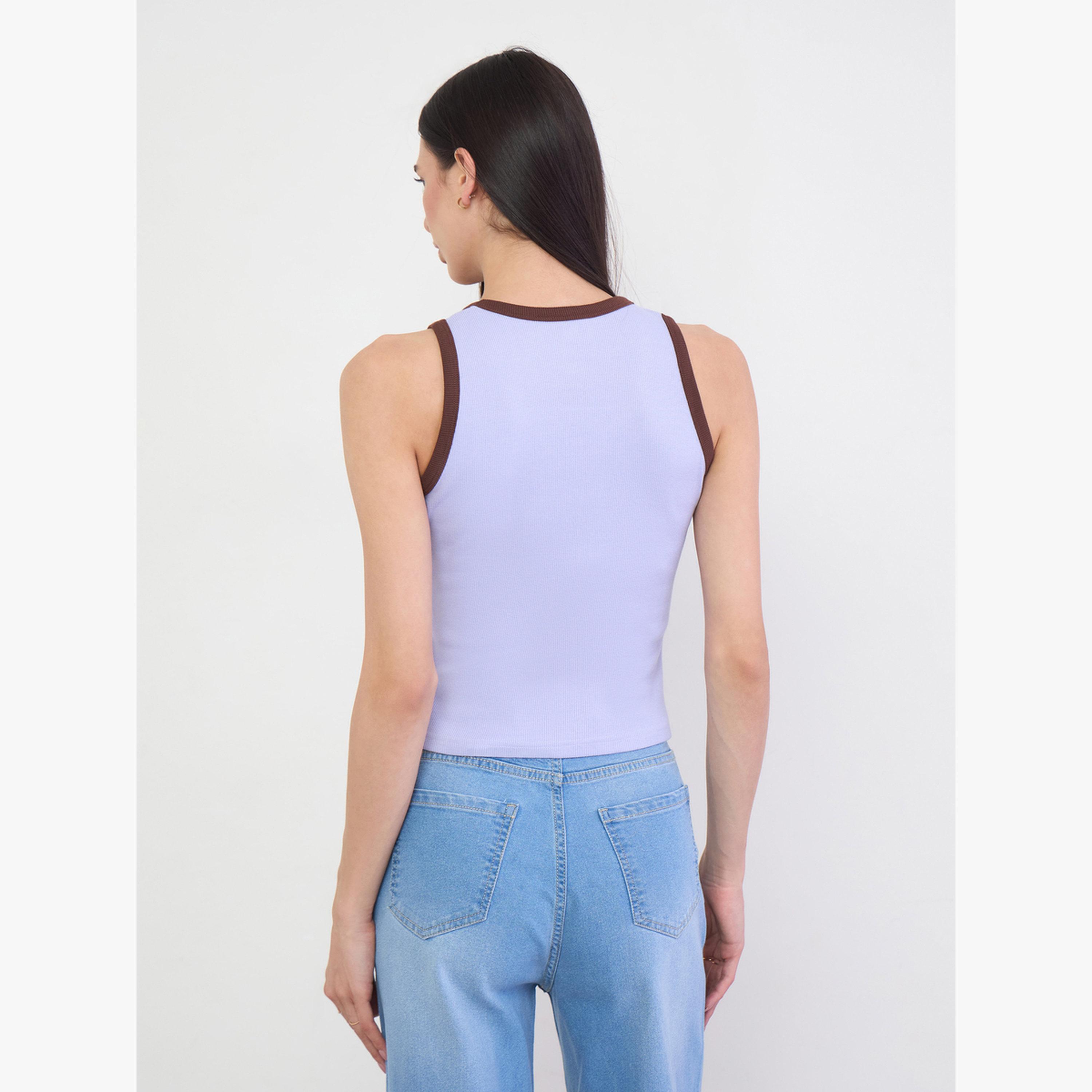 Styli Lilac Ribbed Contrast Trim Tank-women-clothing-tshirts-image-4