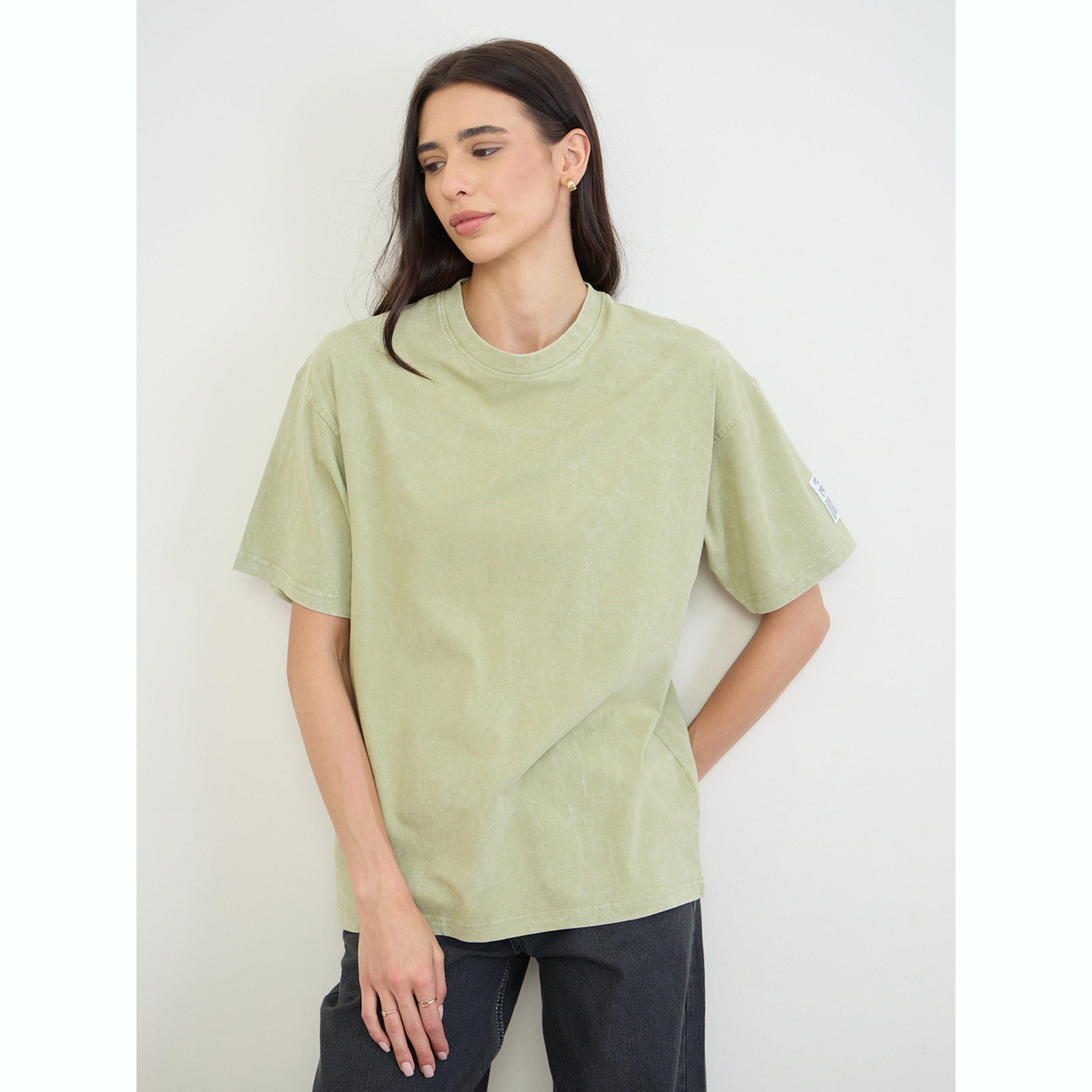 Styli Green Cotton Acid Wash T-Shirt-women-clothing-tshirts-image-1