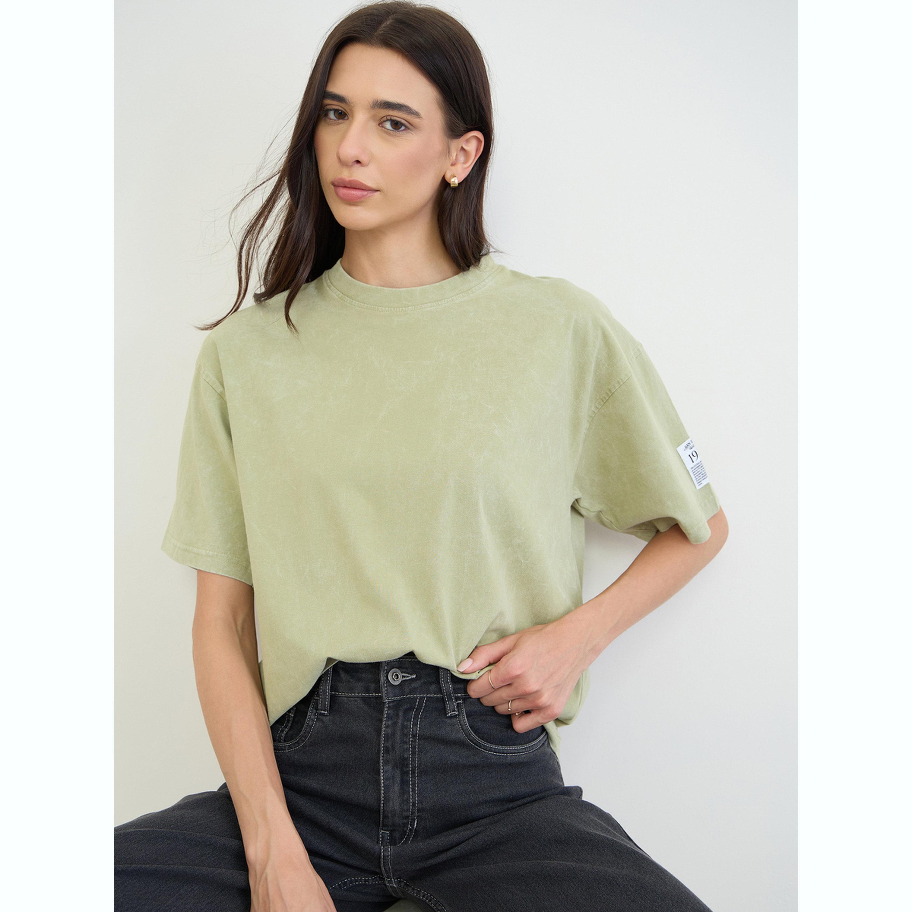 Styli Green Cotton Acid Wash T-Shirt-women-clothing-tshirts-image-3