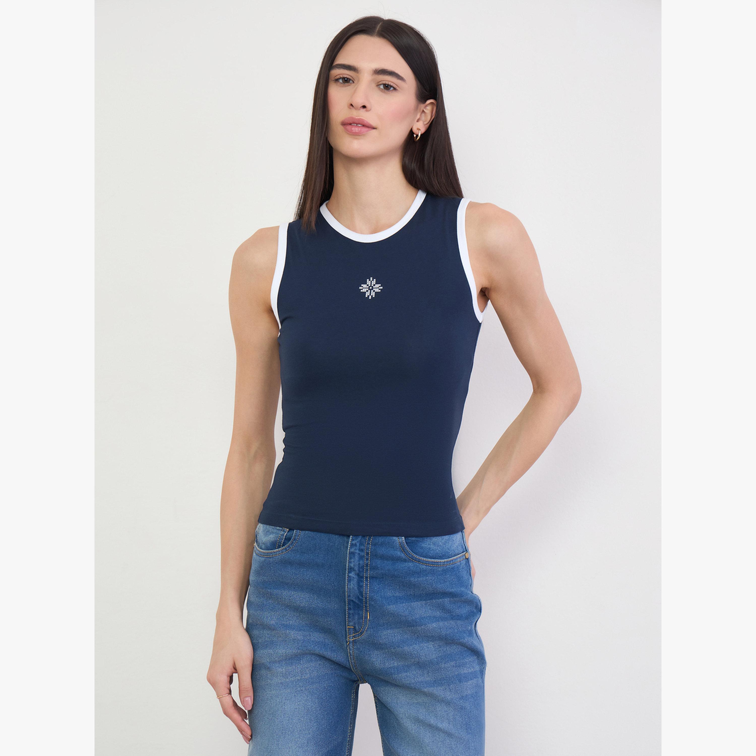 تانك قطن ضيق بحواف متباينة-women-clothing-tshirts-image-1