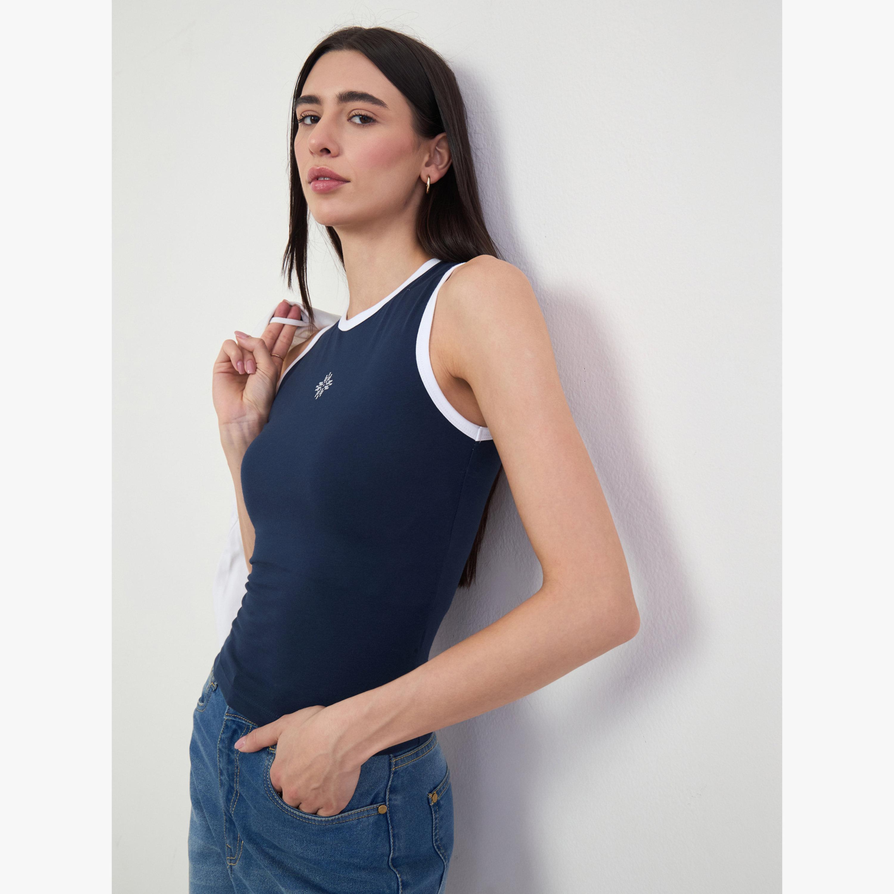 تانك قطن ضيق بحواف متباينة-women-clothing-tshirts-image-3