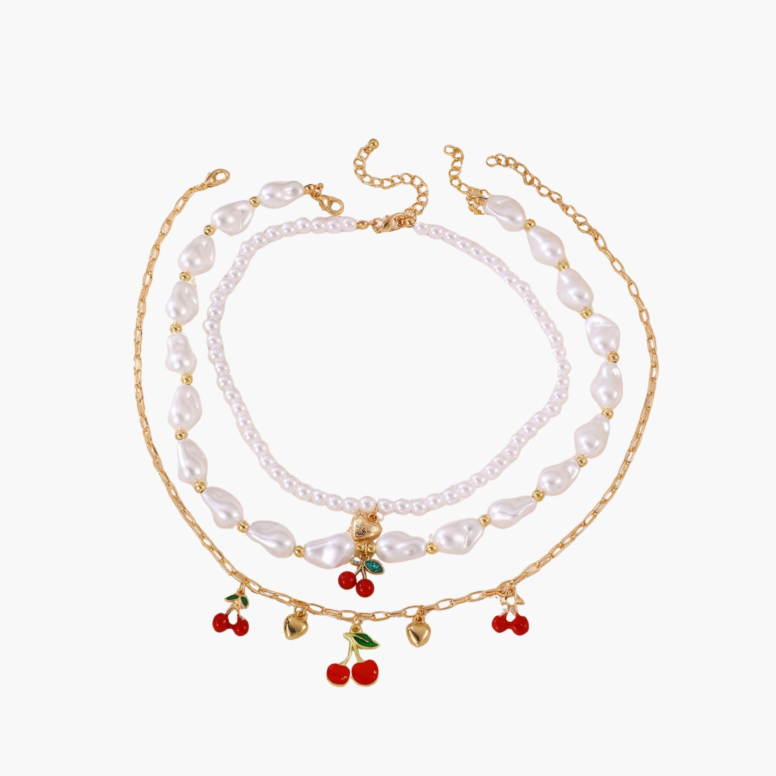 Take Two Pack of 3 - Pearl Beaded Necklace with Cherry Charms-women-watchesandjewellery-jewellery-necklacesandpendants-image-1