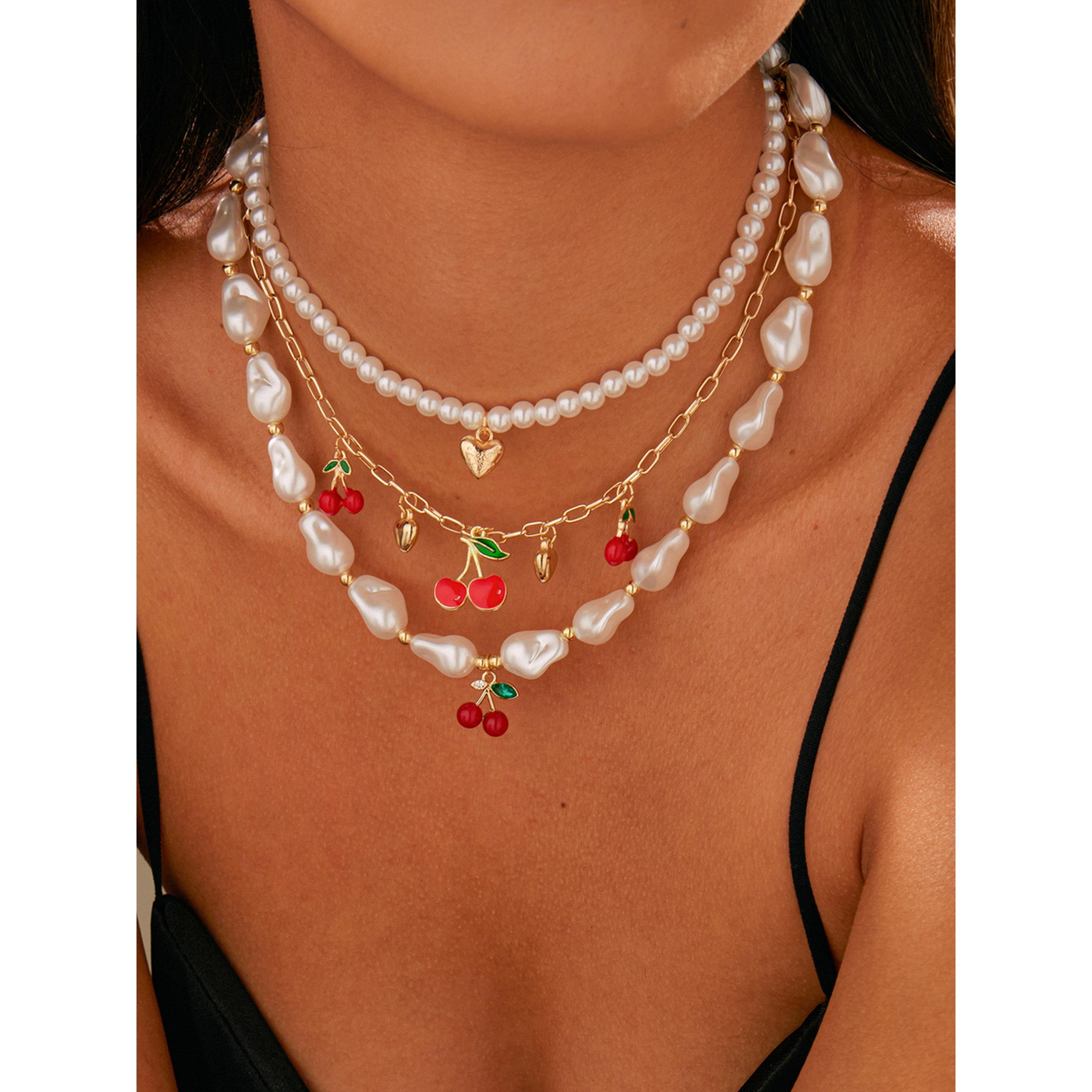 طقم 3 قطع عقود خرز لؤلؤ مع دلايات كرز-women-watchesandjewellery-jewellery-necklacesandpendants-image-2