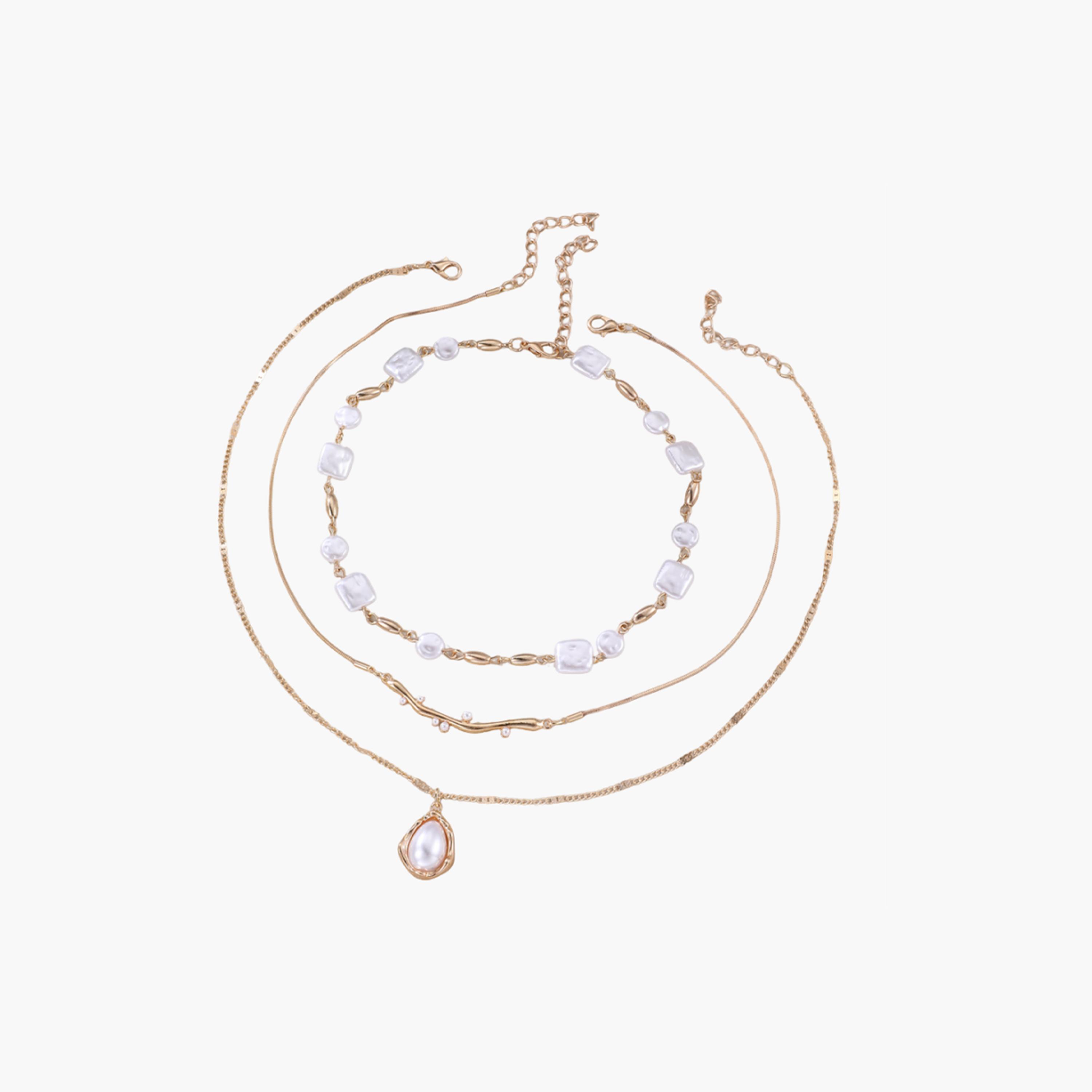 Take Two Pack of 3 - Gold Faux Pearl Layered Necklace-women-watchesandjewellery-jewellery-necklacesandpendants-image-1