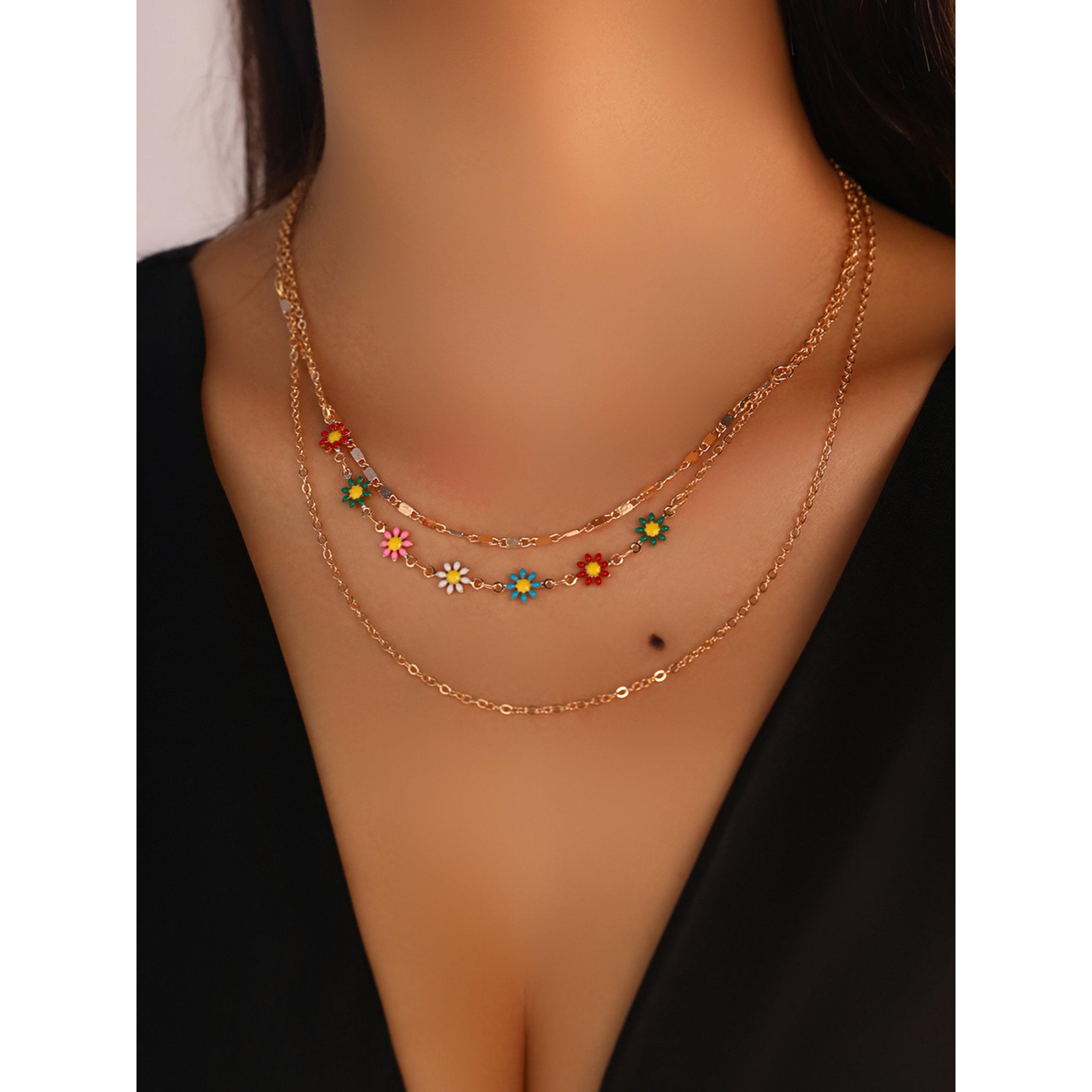 Take Two Gold Layered Necklace with Colorful Daisy Charms-women-watchesandjewellery-jewellery-necklacesandpendants-image-2