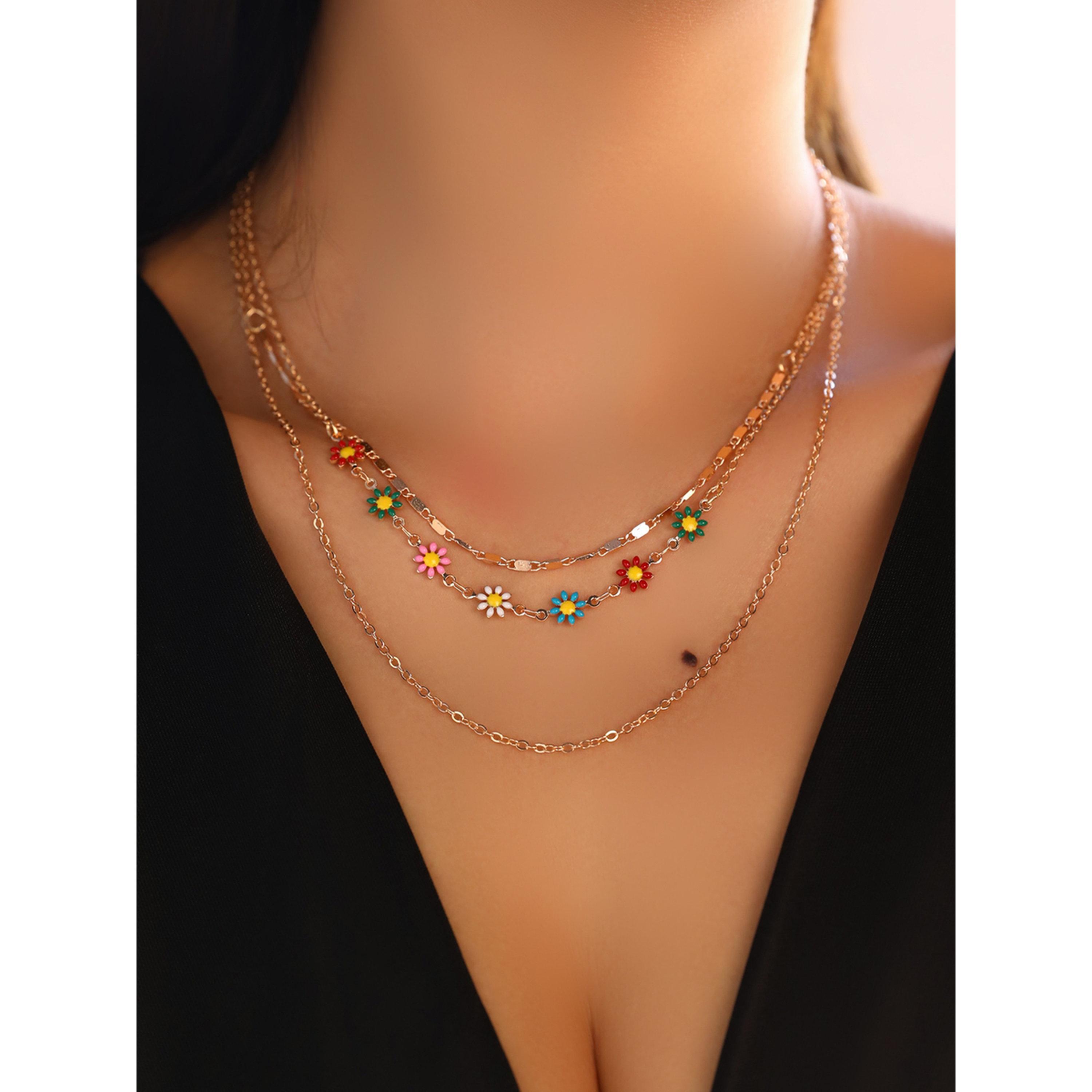 Take Two Gold Layered Necklace with Colorful Daisy Charms-women-watchesandjewellery-jewellery-necklacesandpendants-image-5