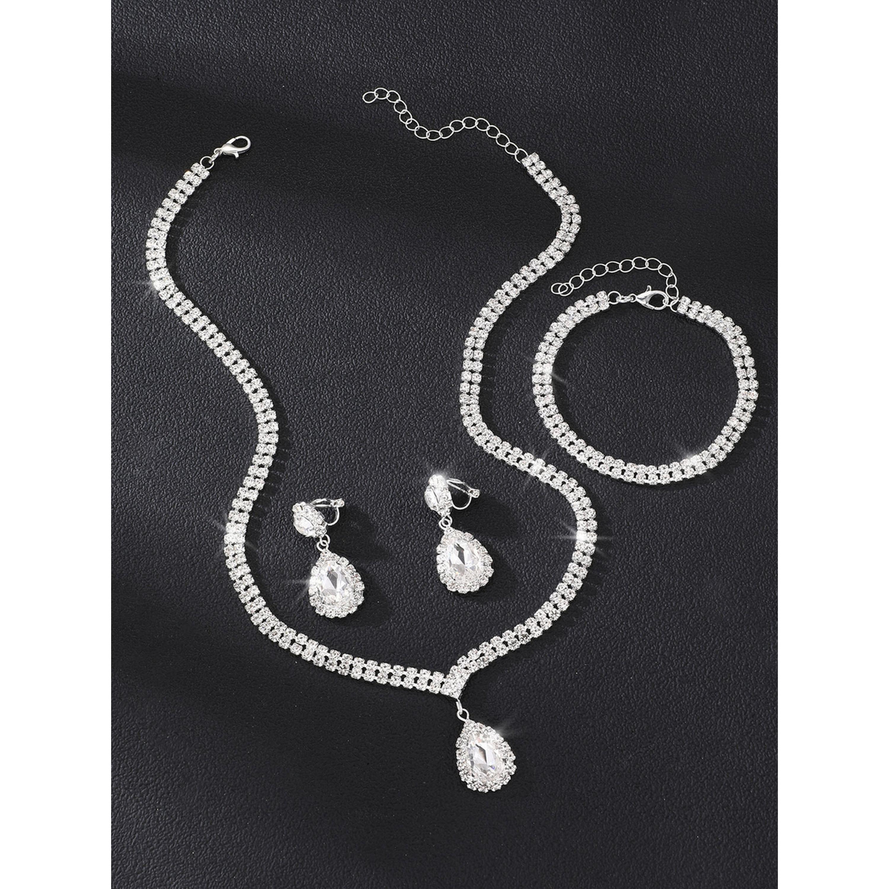 Take Two Pack of 3 - Silver Crystal Necklace with Bracelet and Earrings-women-watchesandjewellery-jewellery-jewellerysets-image-2