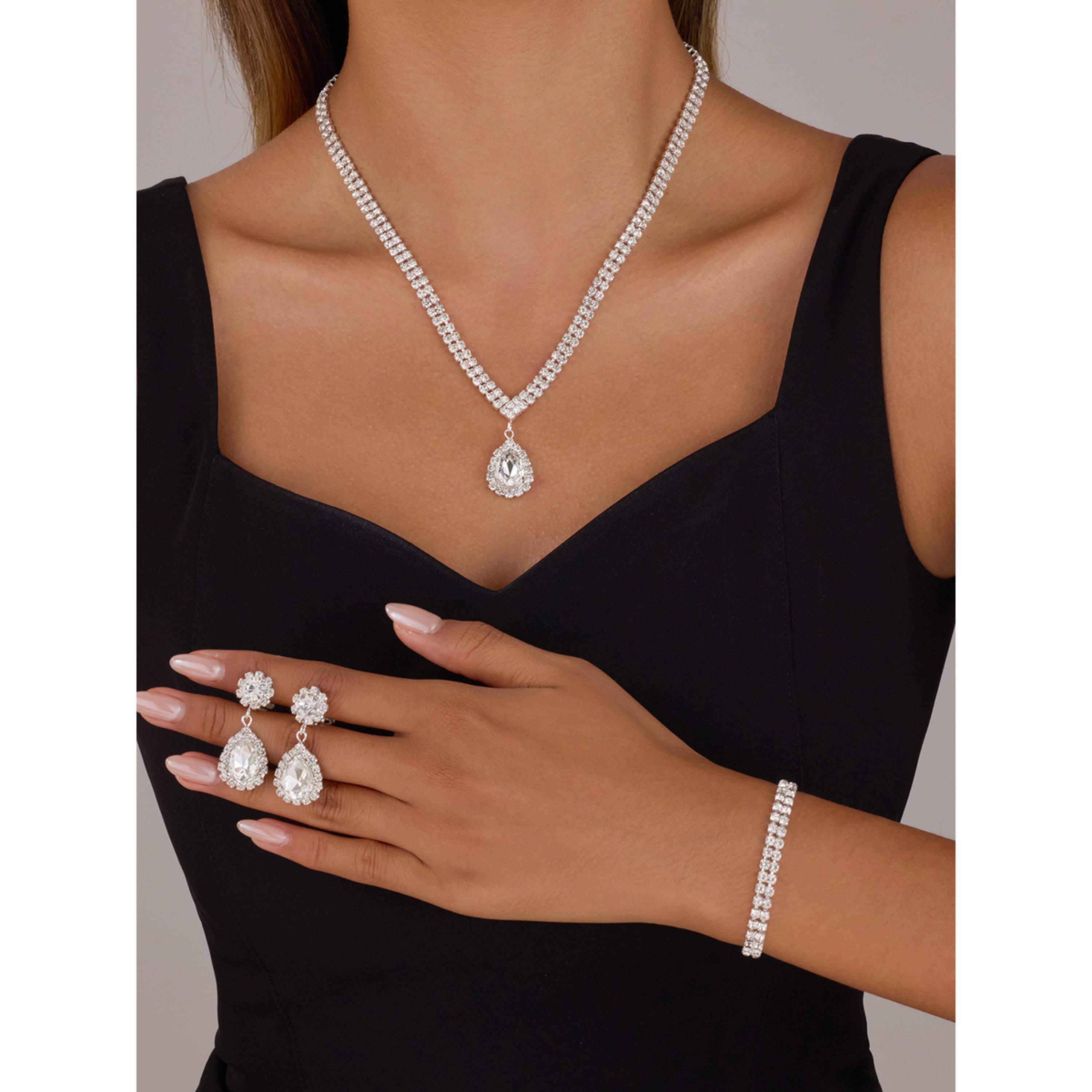 Take Two Pack of 3 - Silver Crystal Necklace with Bracelet and Earrings-women-watchesandjewellery-jewellery-jewellerysets-image-3