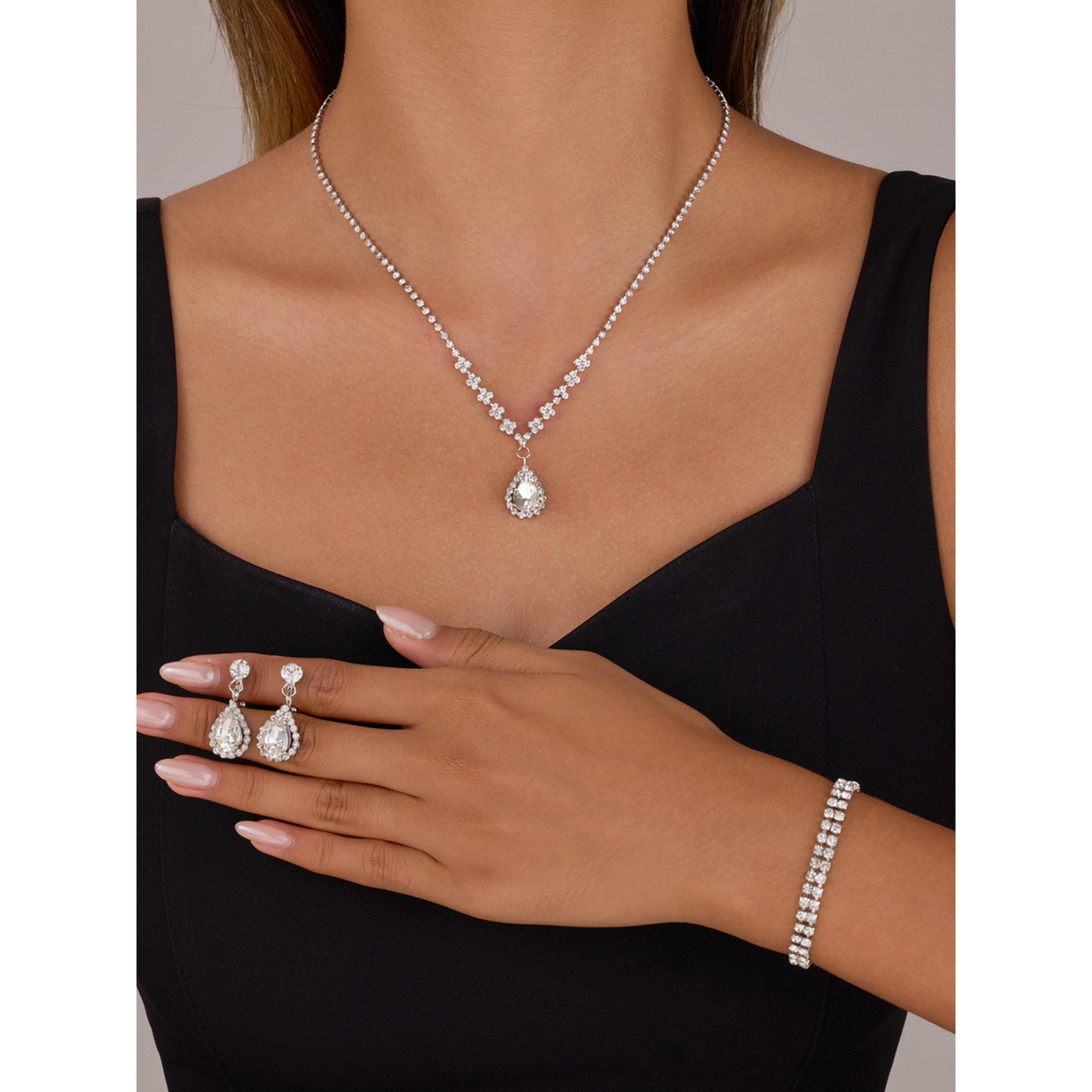 Take Two Pack of 3 - Silver Crystal Necklace with Bracelet and Earrings-women-watchesandjewellery-jewellery-jewellerysets-image-2