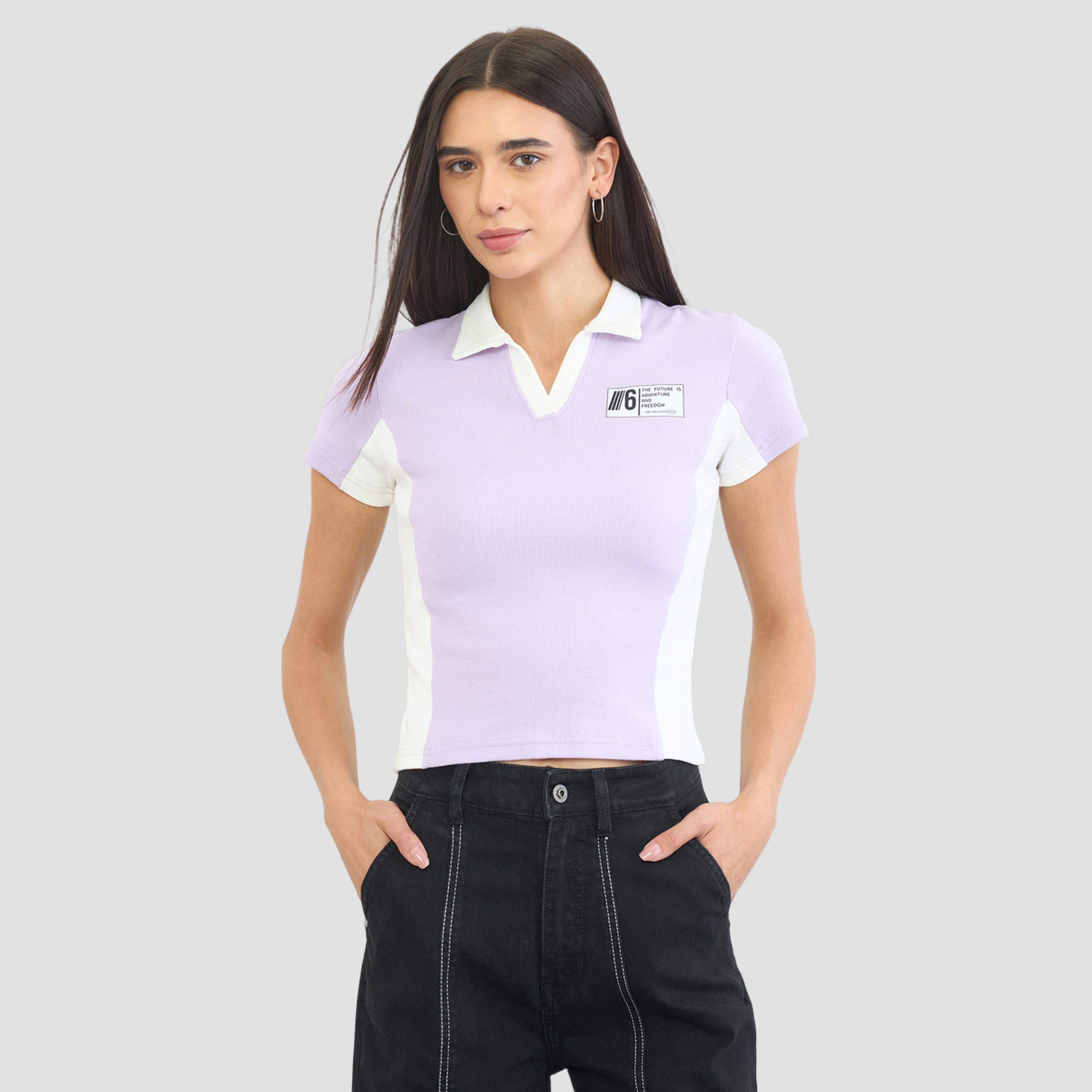 بلوزة بولو قصيرة مضلعة-women-clothing-tshirts-image-1