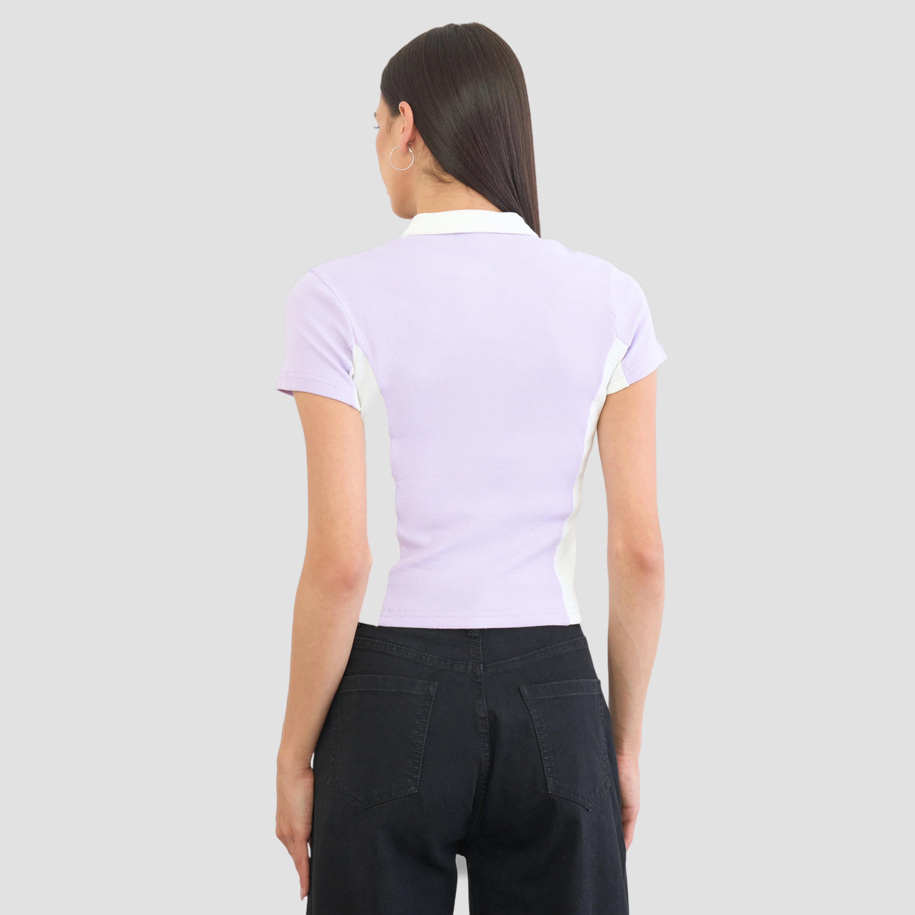 Styli Lilac Ribbed Crop Polo Top-women-clothing-tshirts-image-5