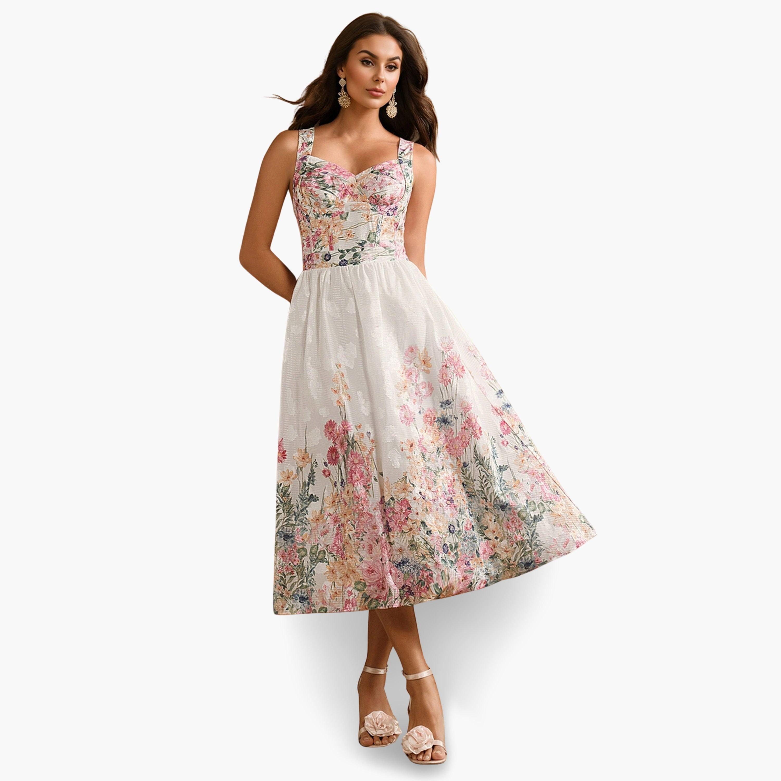 فستان ميدي بسيور ونقشة زهور-women-clothing-dresses-image-2