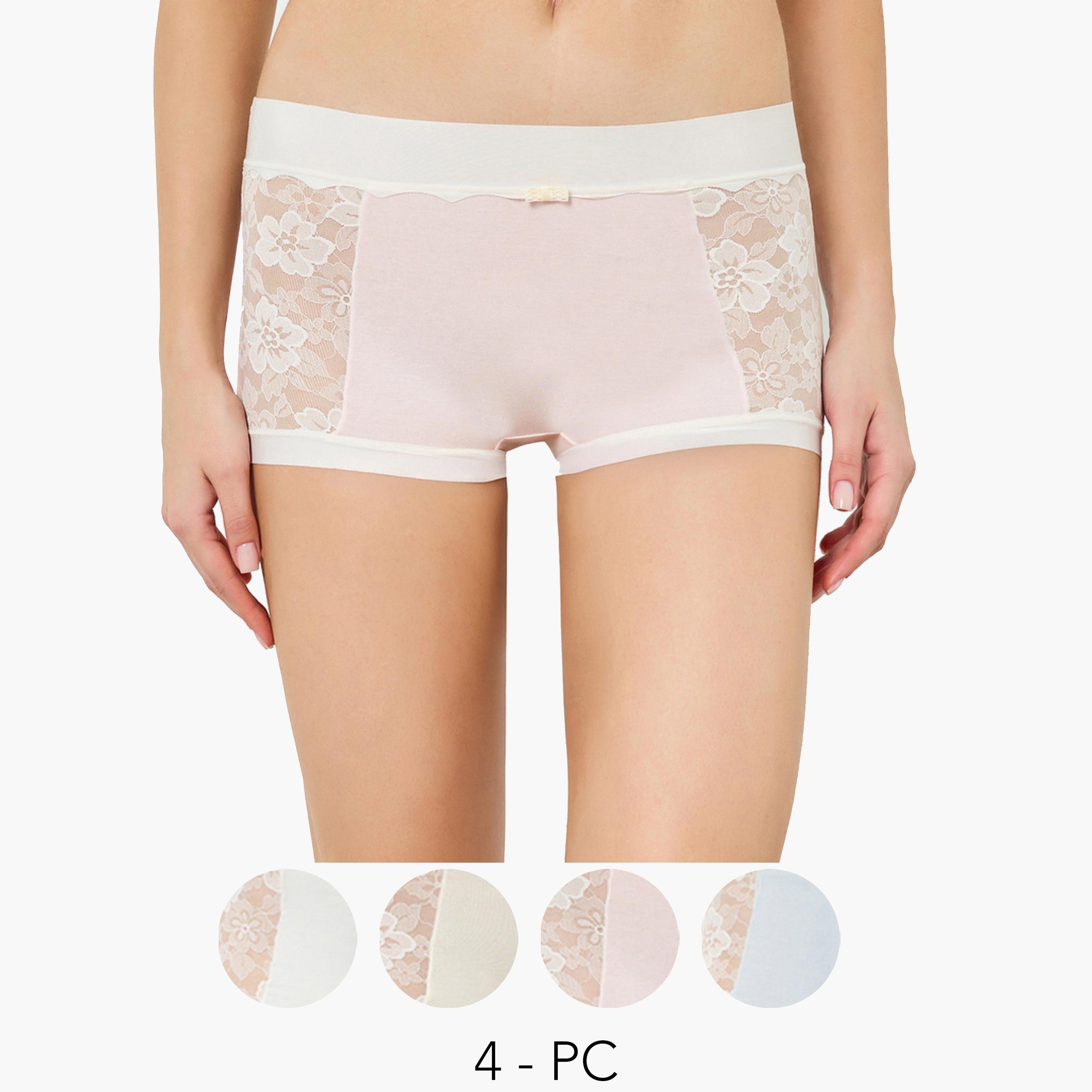 Styli Pack of 4 - Cotton Elastane Full Briefs with Lace Panel-women-clothing-lingerie-panties-image-1