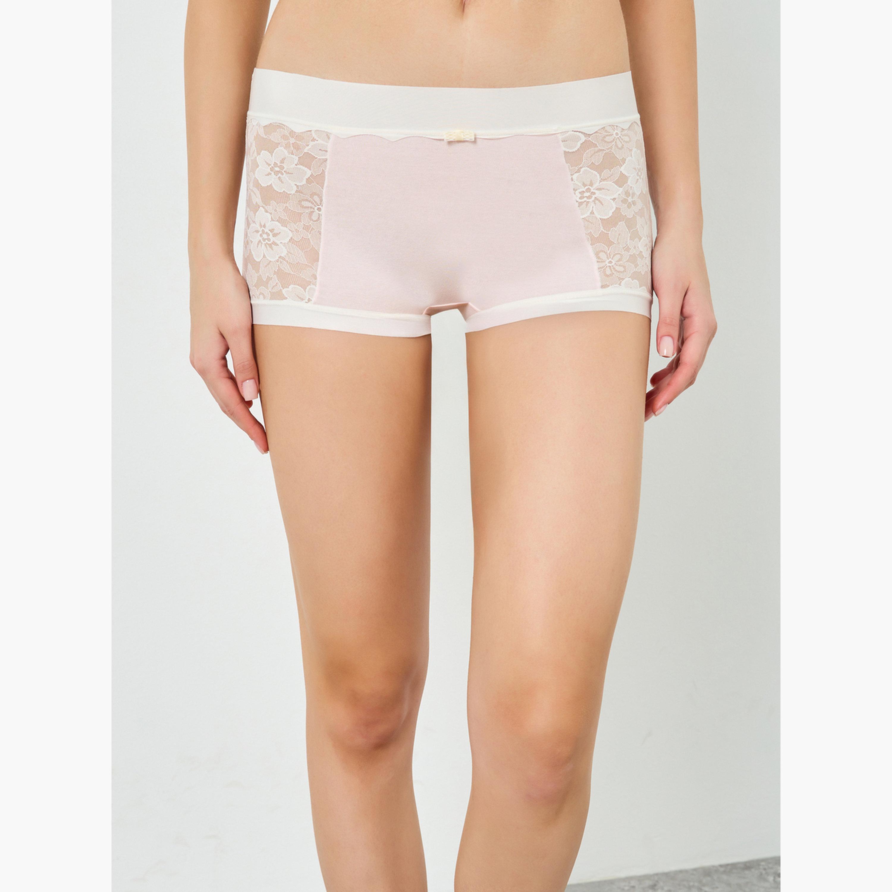 عبوة من 4 قطع - سراويل داخلية قطنية بتفاصيل دانتيل-women-clothing-lingerie-panties-image-3